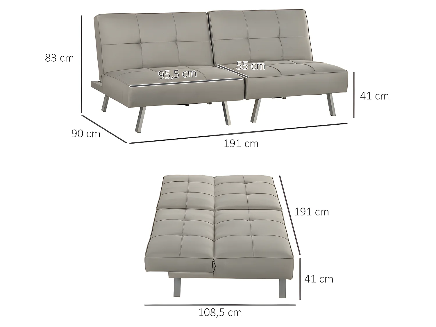 Canapé contemporain convertible OVIEDO gris