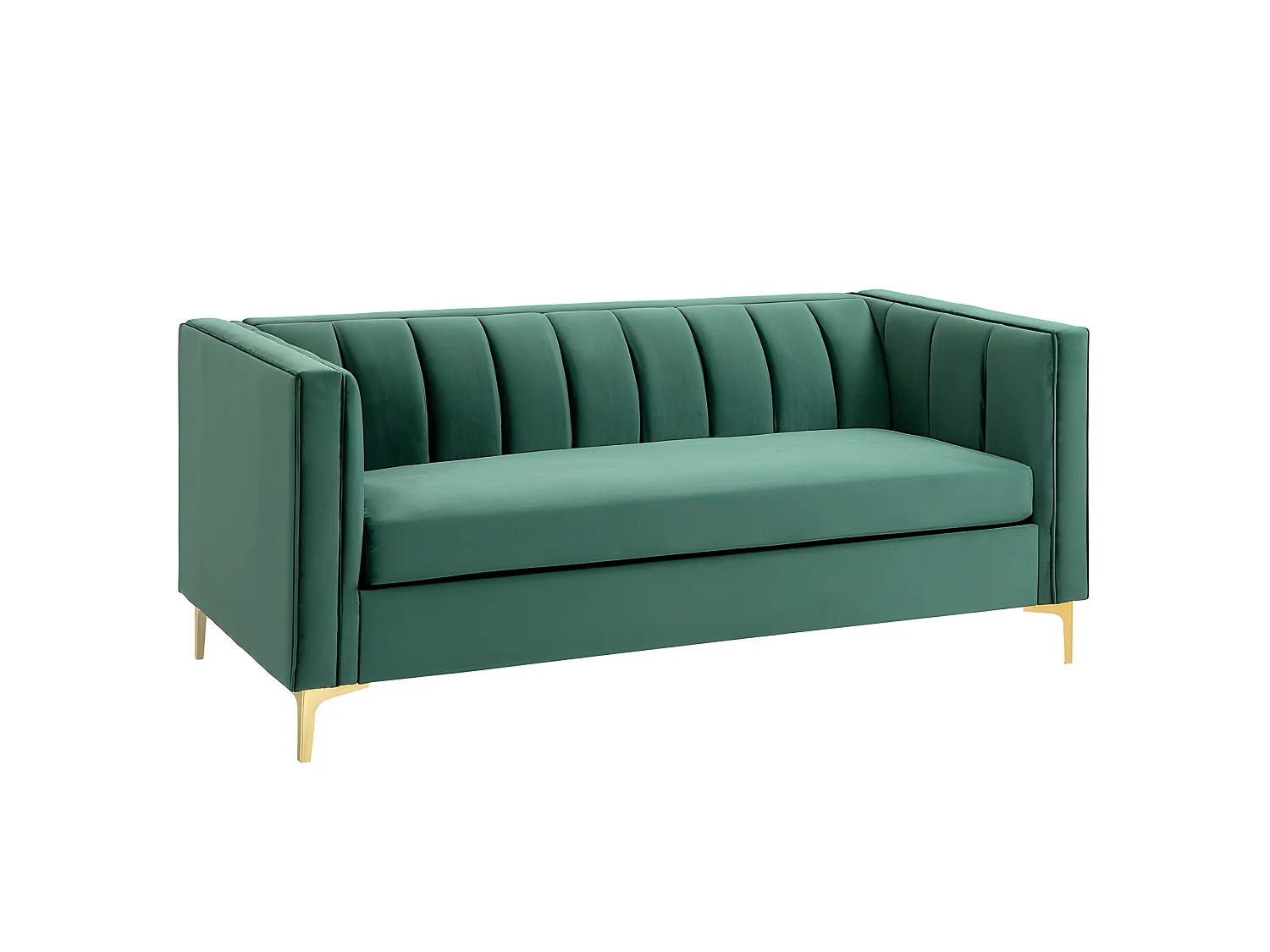 Canapé art déco BENIDORM vert sapin pieds dorés