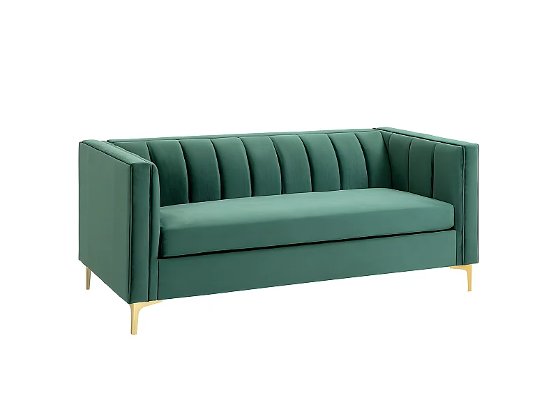 Canapé art déco BENIDORM vert sapin pieds dorés