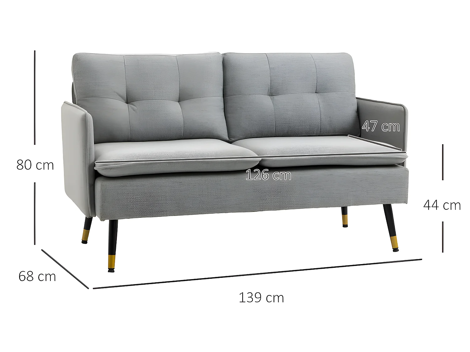 Canapé 2 places art déco SASSARI gris