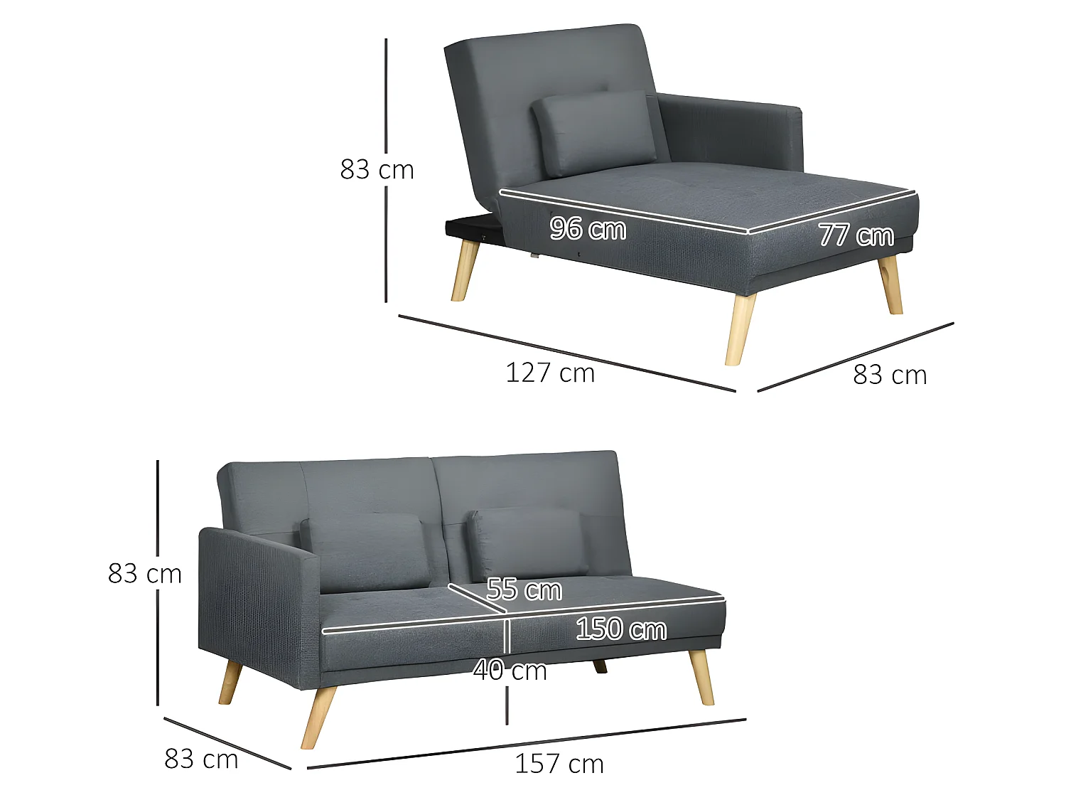 Canapé d'angle convertible COROGNE gris