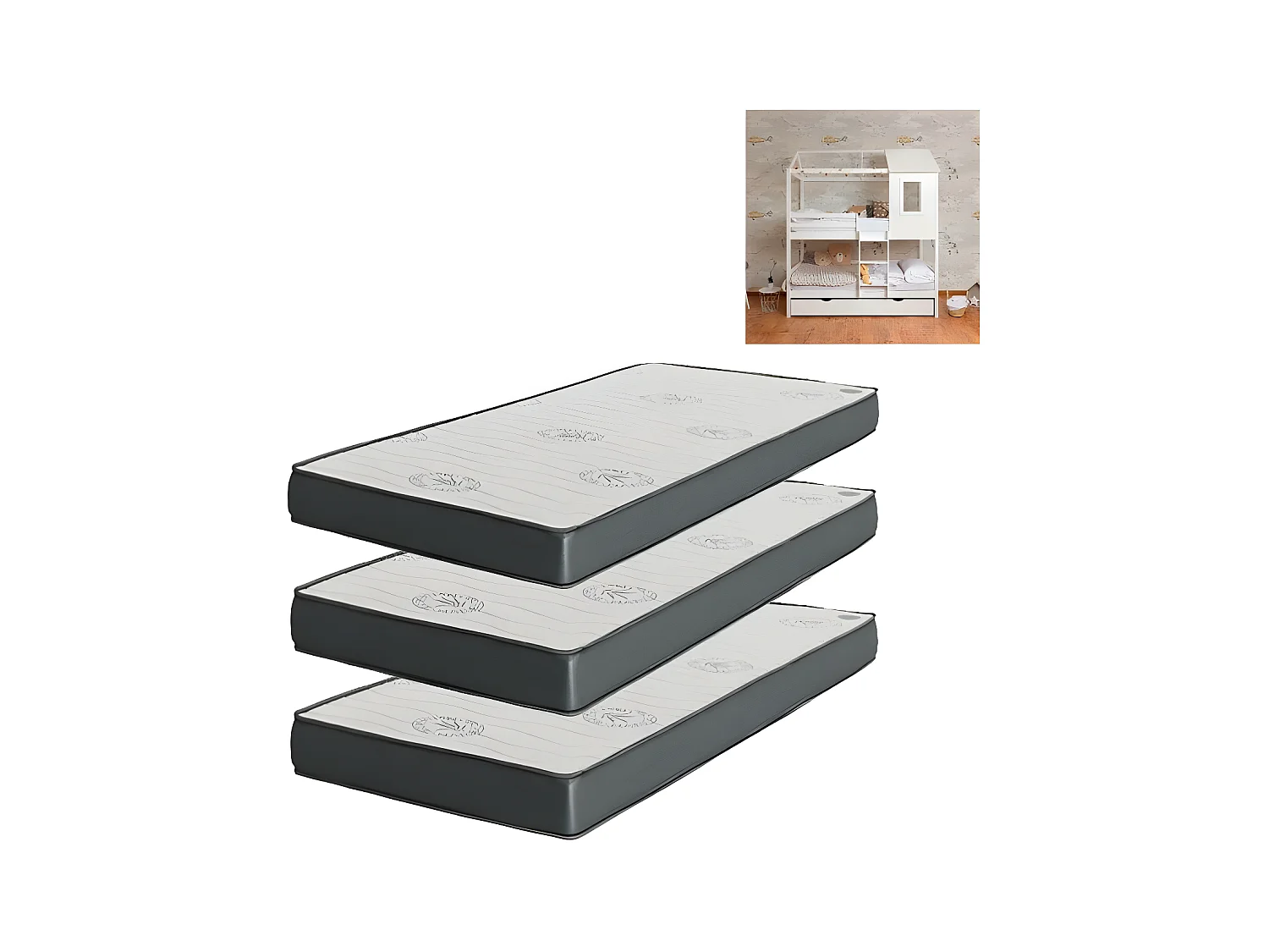 Matelas Pack 3 viscoélastique 105x190x20/105x190x15/105x190x15cm