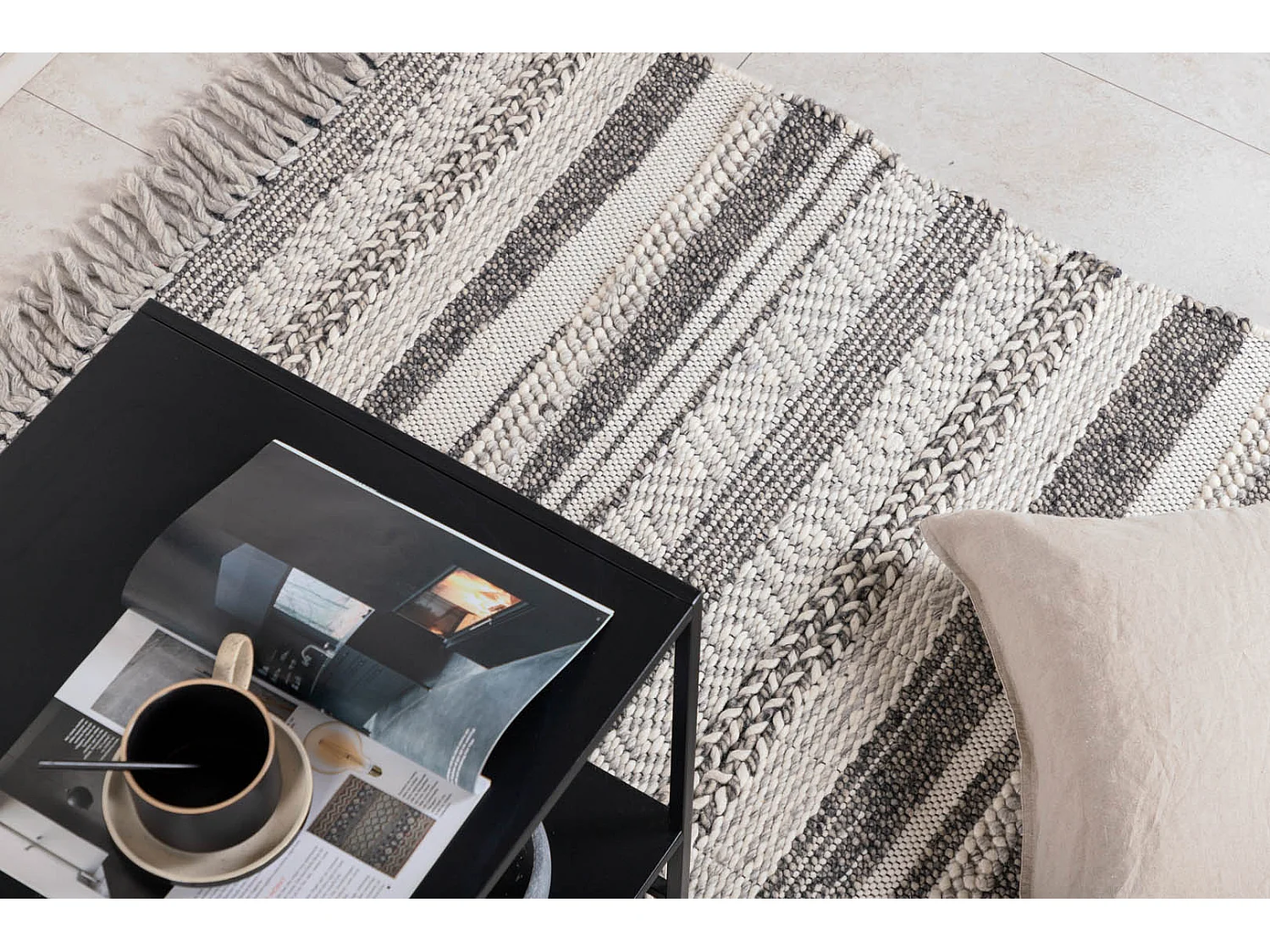 Tapis Déco en Laine "Alwar" 200x300cm Gris Foncé