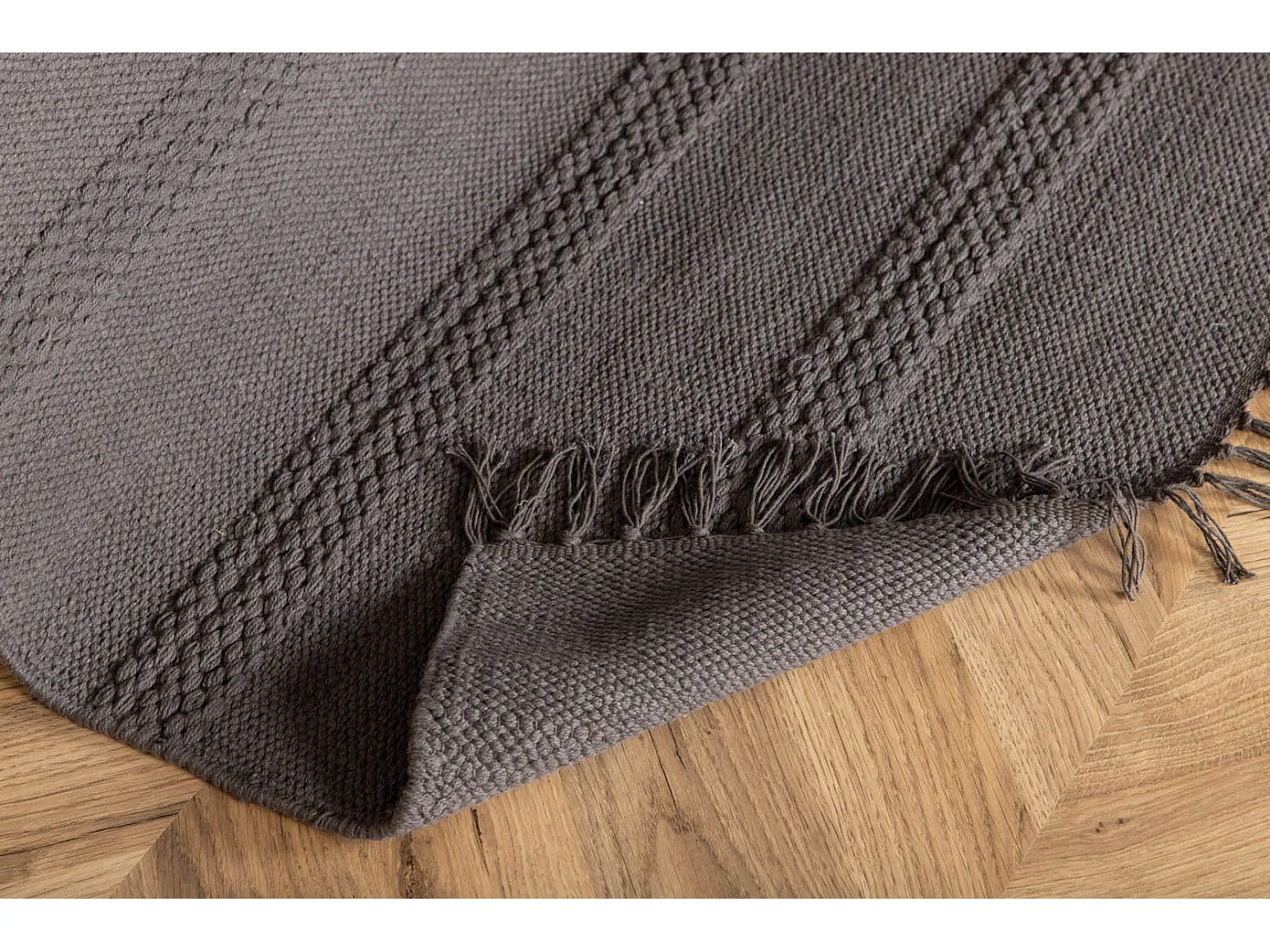 Nico vloerkleed 250x80 cm katoen grijs.