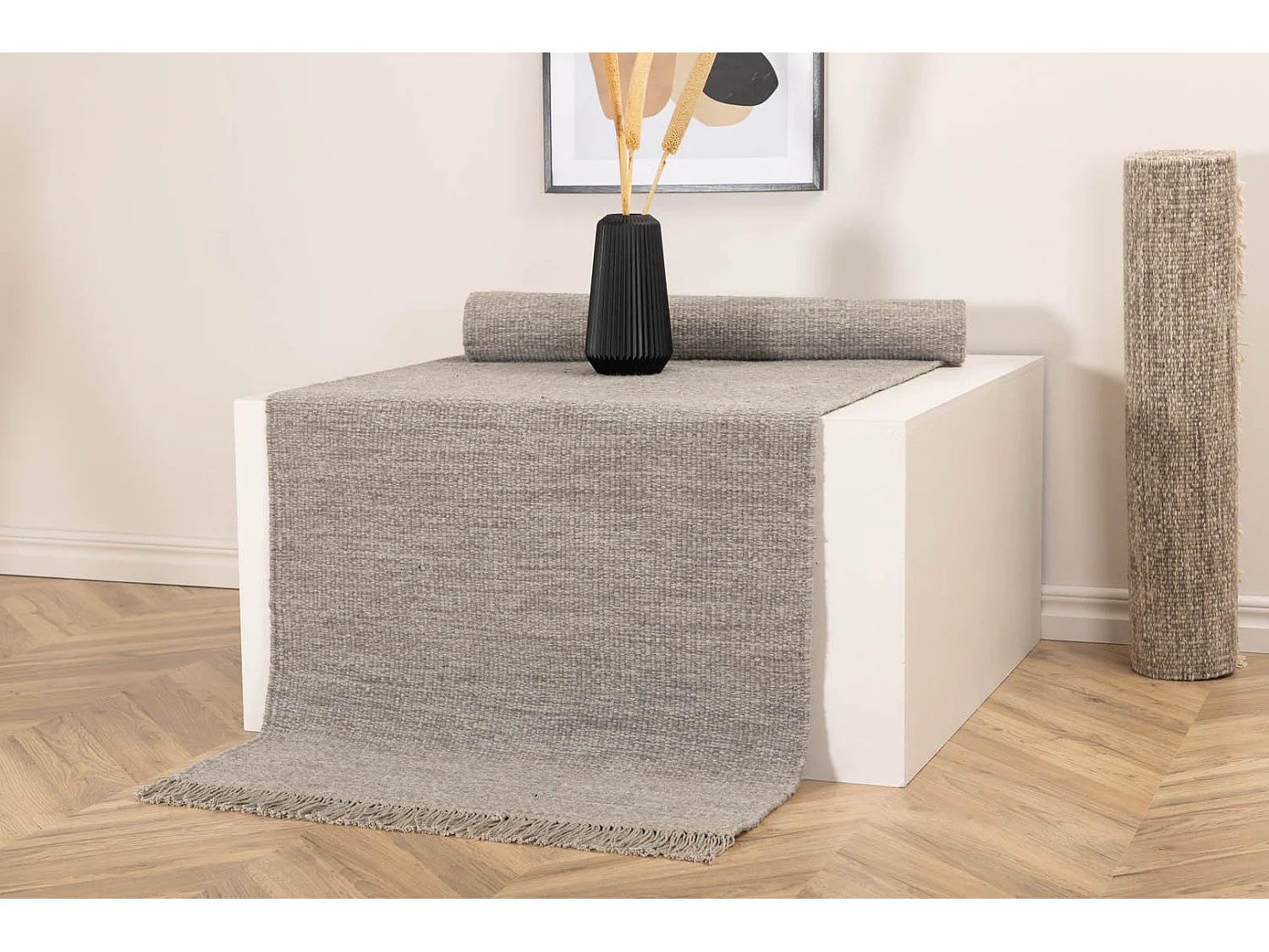 Tapis Design en Laine "Cyrus" 80x250cm Gris