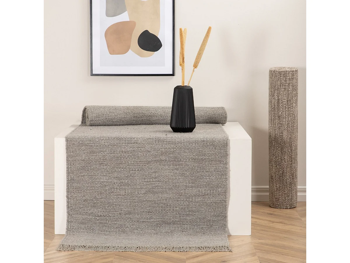 Tapis Design en Laine "Cyrus" 80x250cm Gris