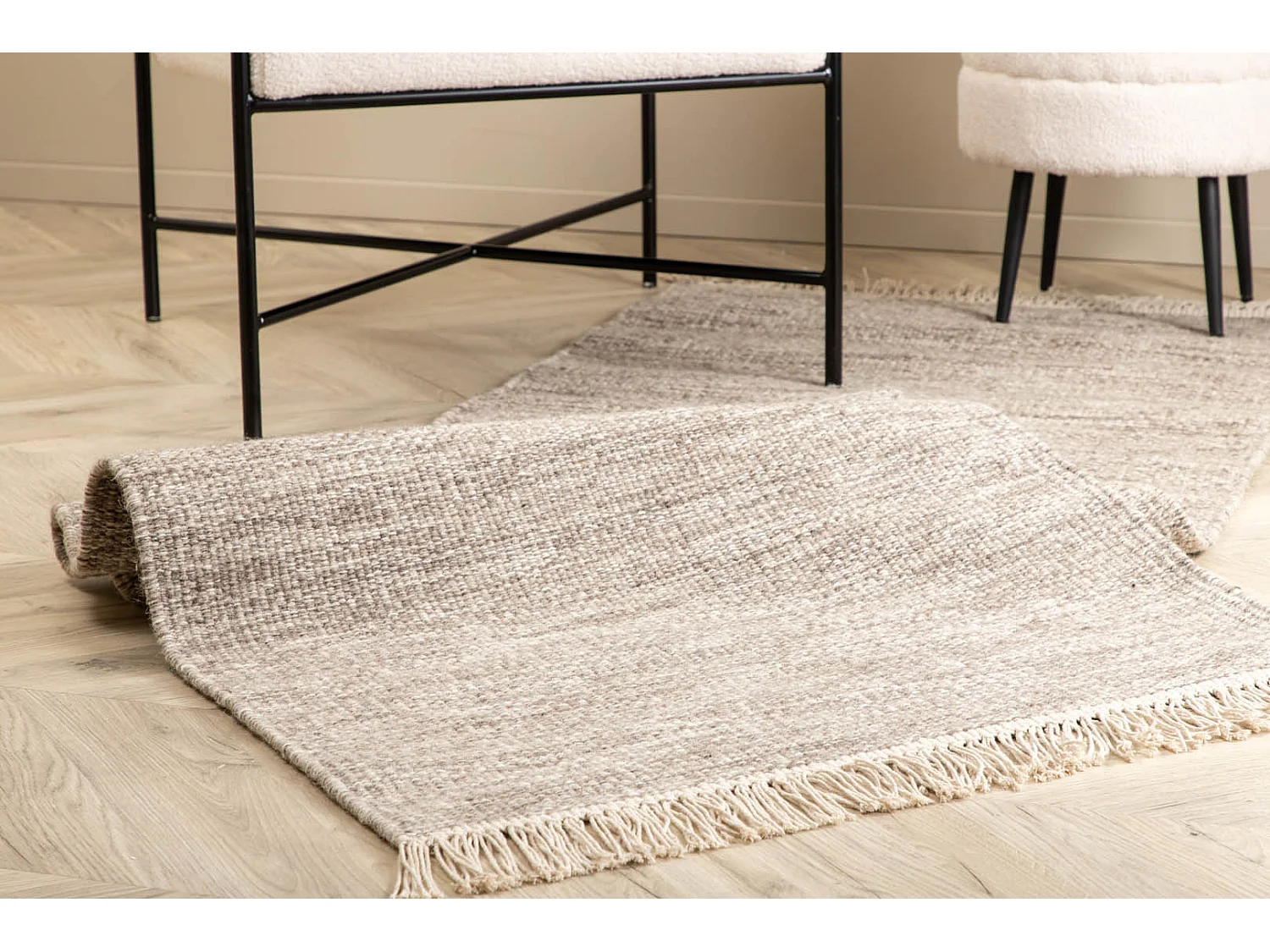 Alfombra Cyrus 250x80 cm lana beige.