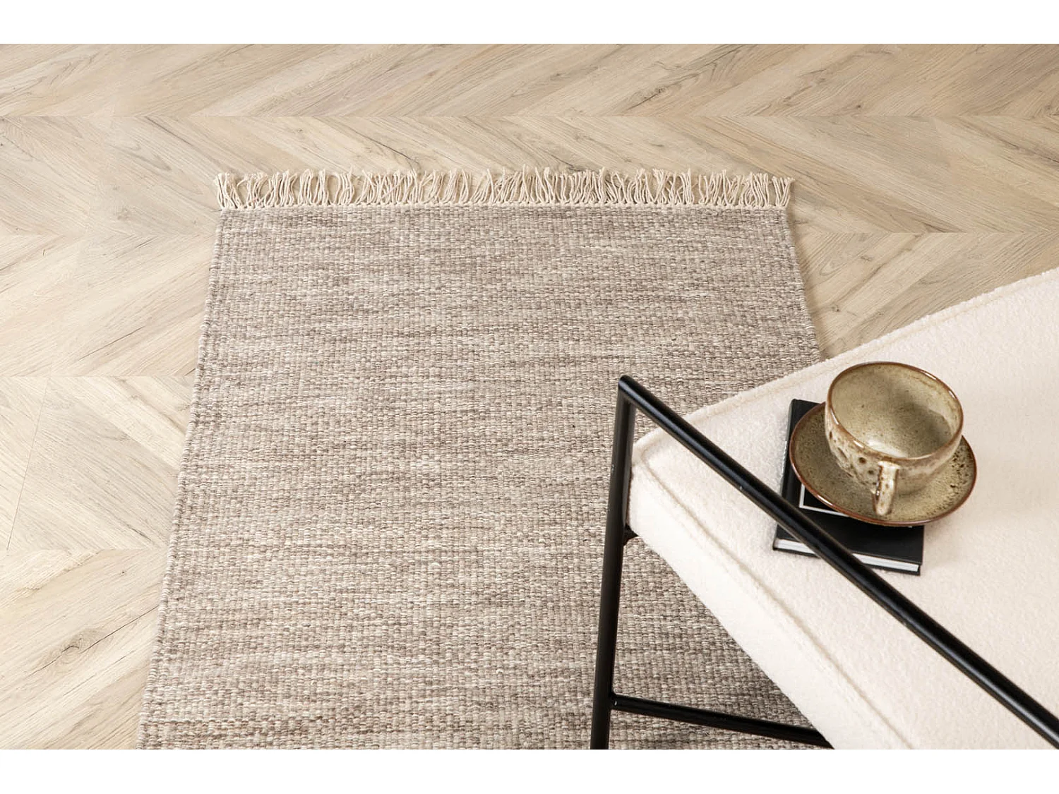 Alfombra Cyrus 250x80 cm lana beige.