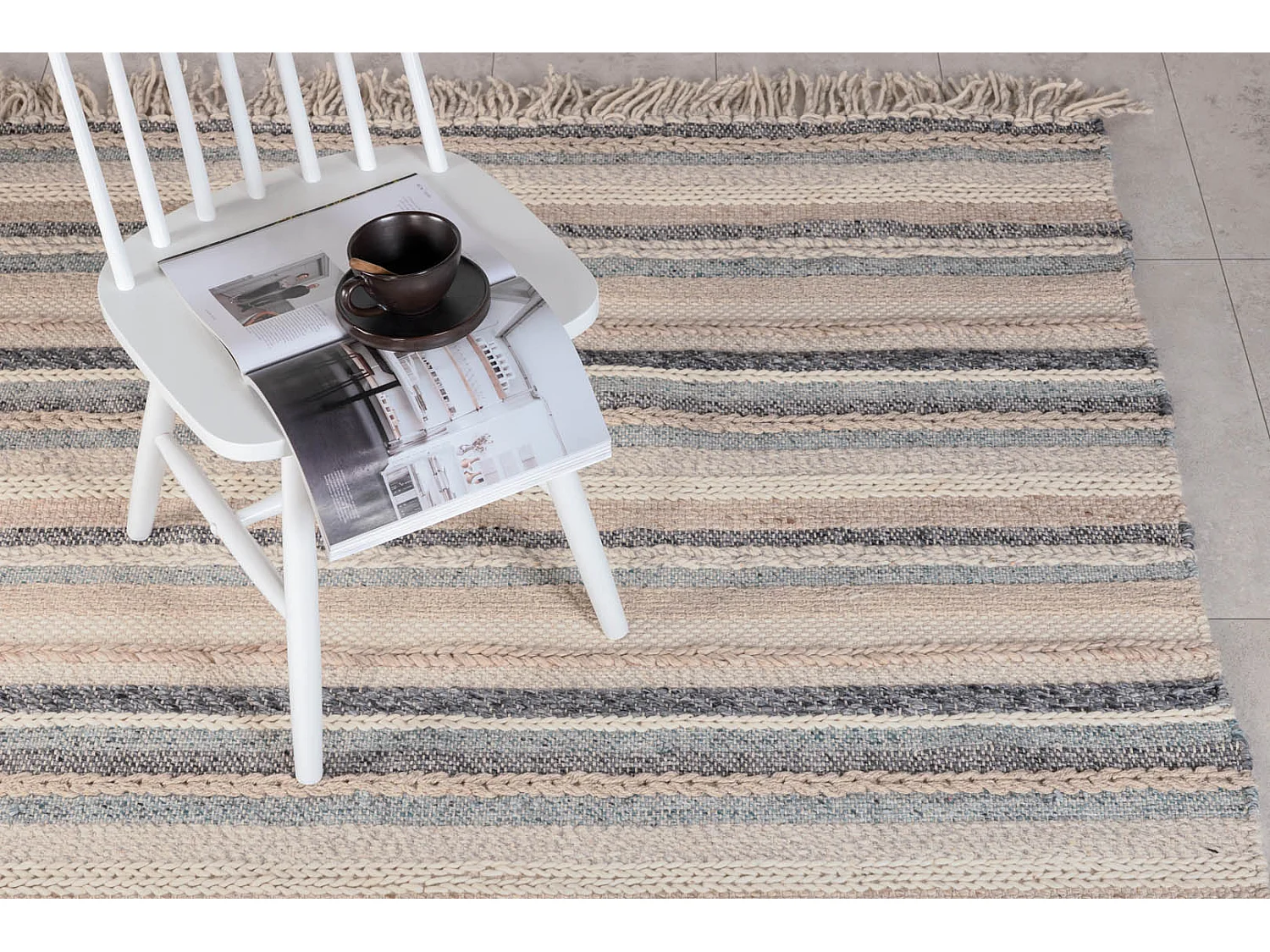 Gudha vloerkleed 240x170 cm wol beige, blauw.