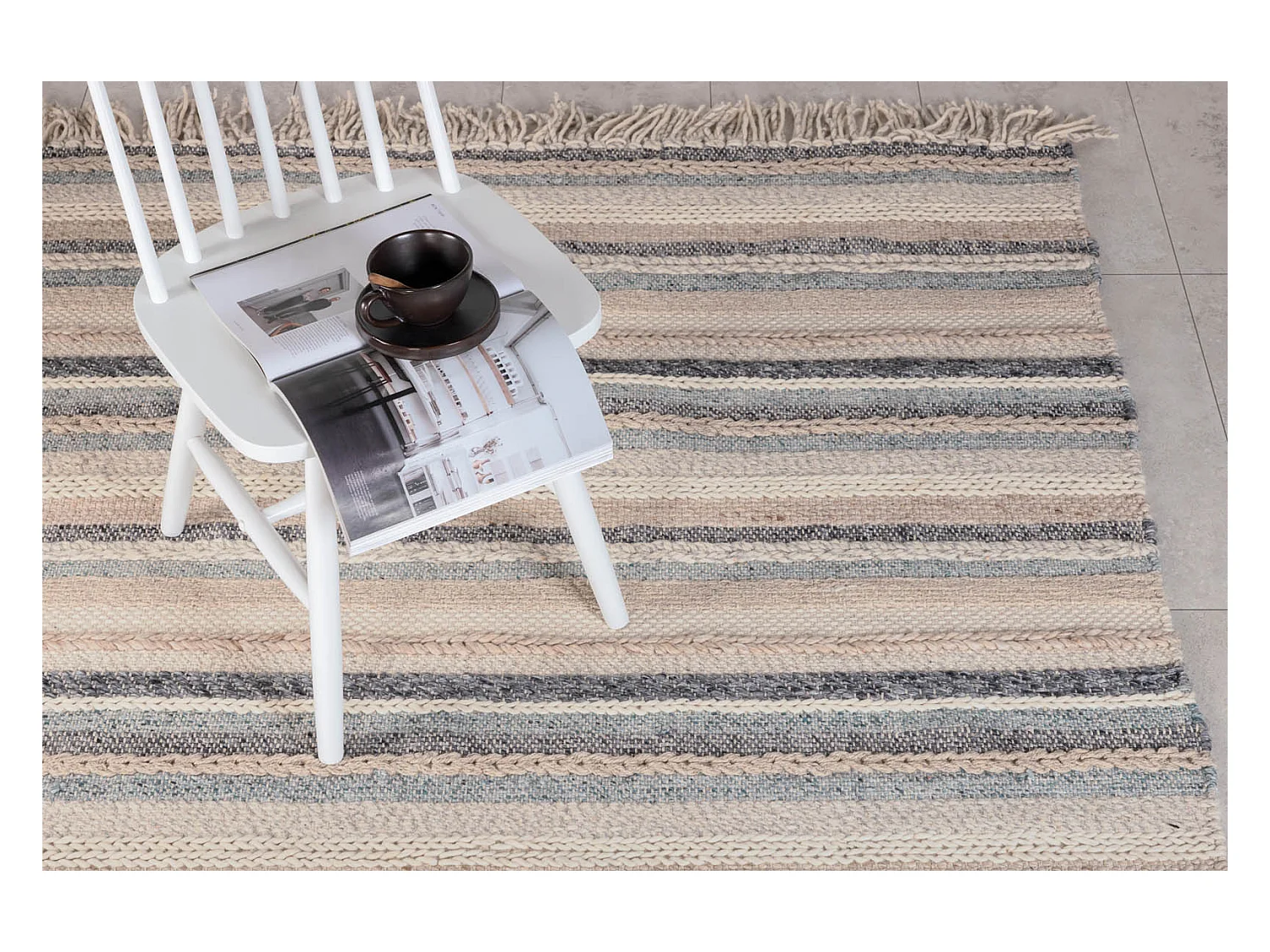 Gudha Teppich 240x170 cm Wolle beige, blau.