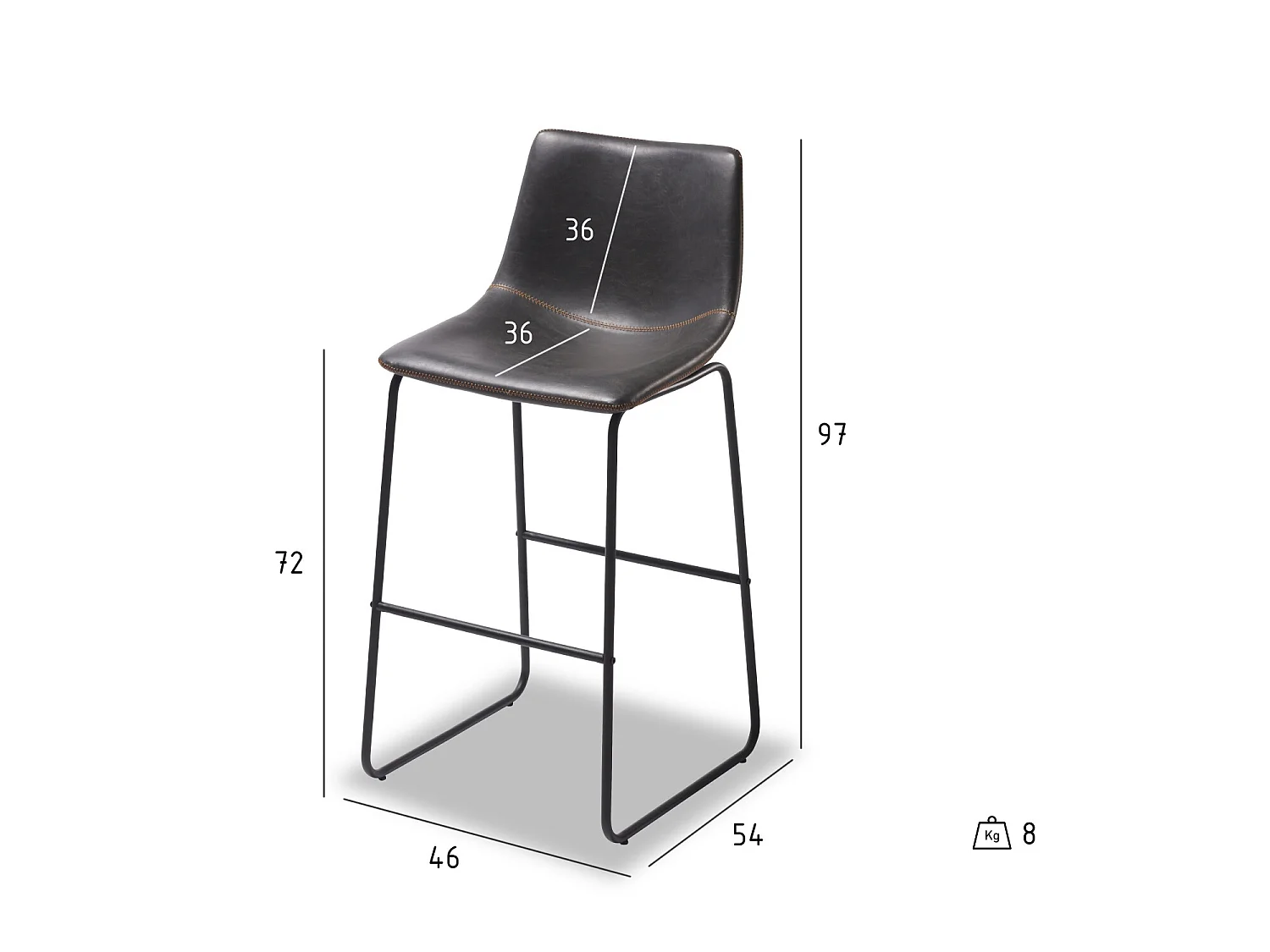 Imalo Barhocker in schwarzen Kunstleder und schwarzen Gestell.