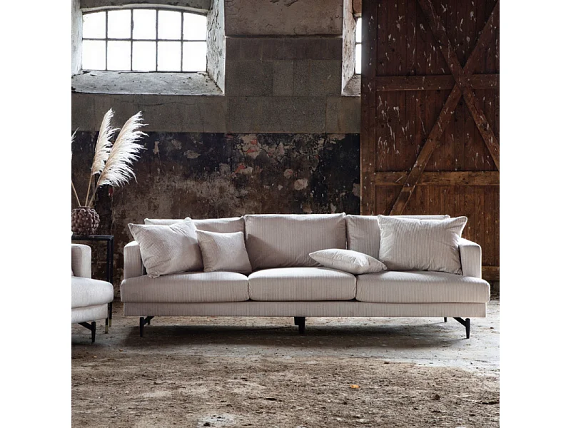 Canapé 3 Places en Velours Côtelé "Sofia" 260cm Beige