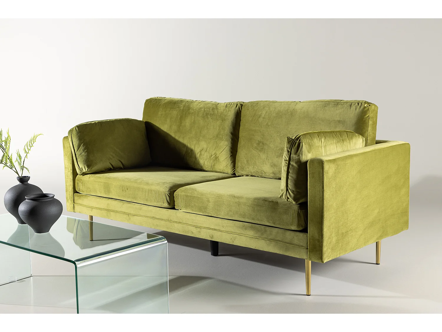 Canapé 3 Places en Velours "Boom" 203cm Vert & Or