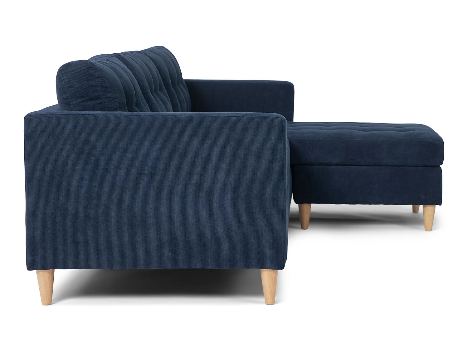 Marino Canapé AB2, chaise longue orientable à droite ou à gauche en velours, bleu foncé.