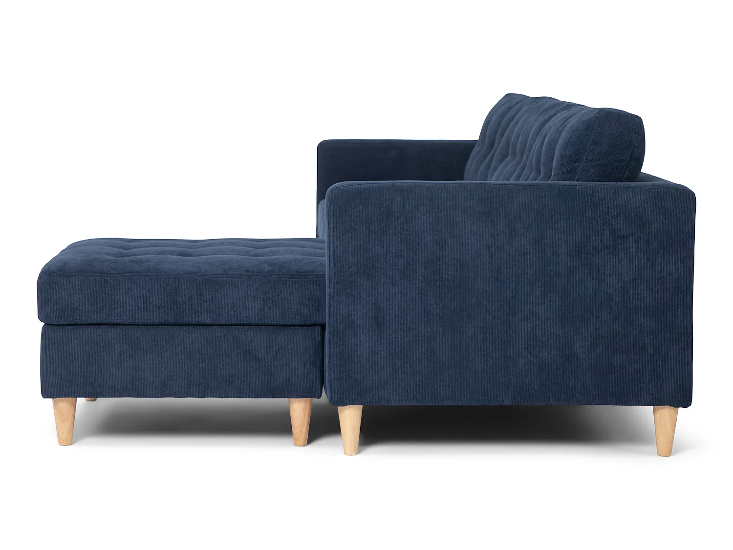Marino Canapé AB2, chaise longue orientable à droite ou à gauche en velours, bleu foncé.