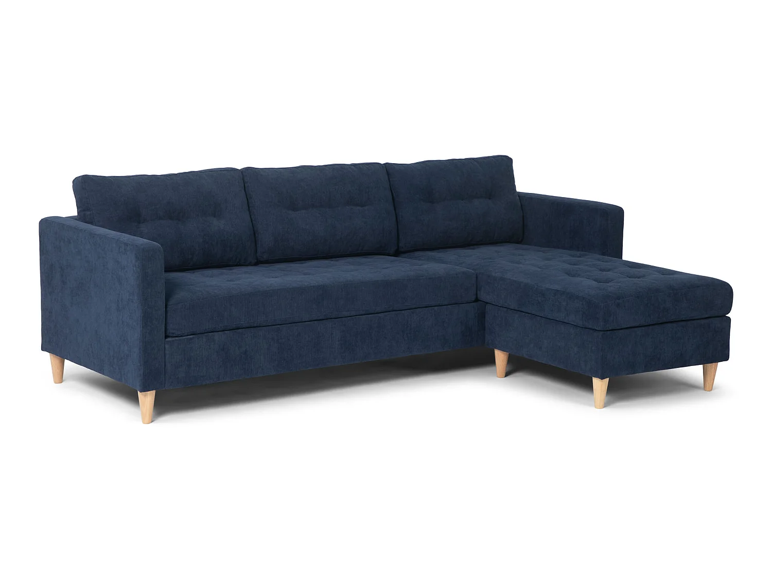 Marino bank, chaise longue naar rechts of links gedraaid in fluweel blauw.