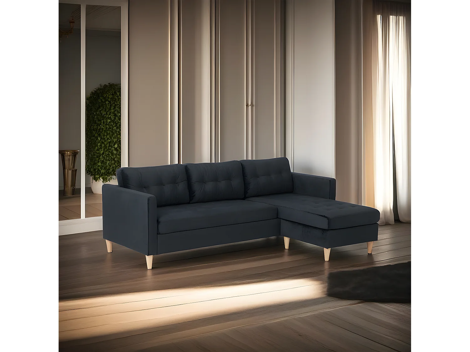 Marino Canapé BA4, chaise longue droite ou gauche en velours, noir.