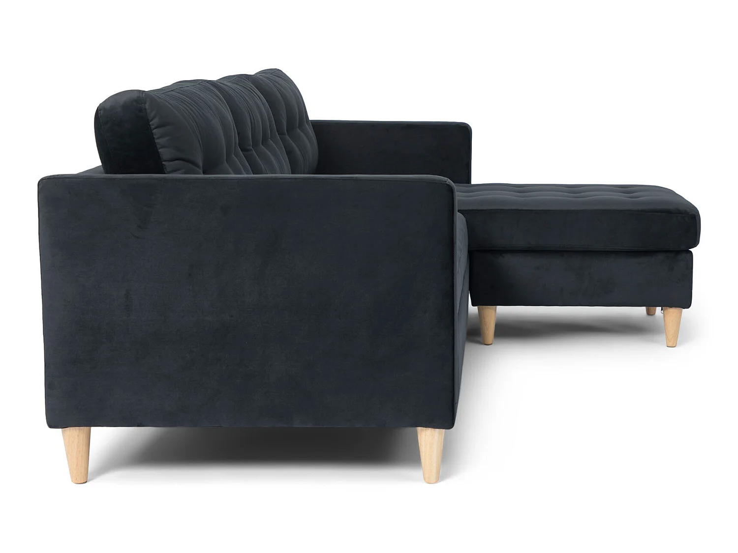 Marino bank BA4, chaise longue naar rechts of links gedraaid in velour zwart.