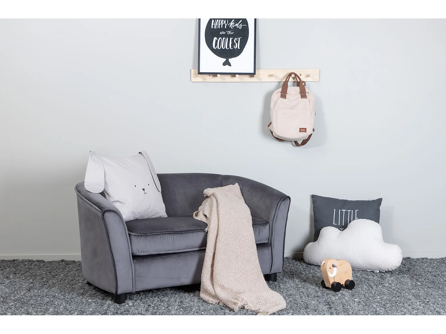 Velvet Sofa 2 Personen für Kind grau.