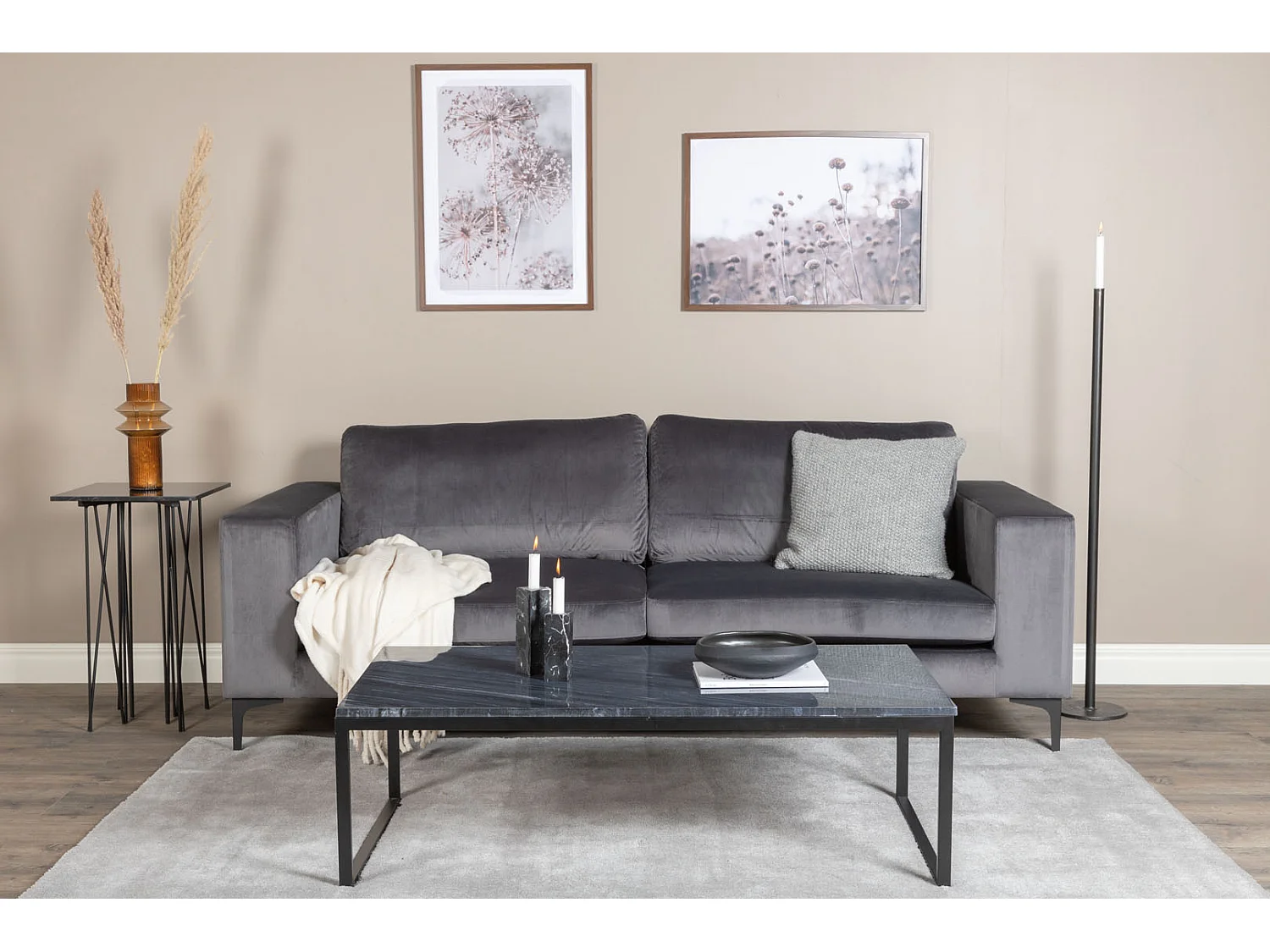 Canapé 3 Places en Velours "Bolero" 215cm Gris