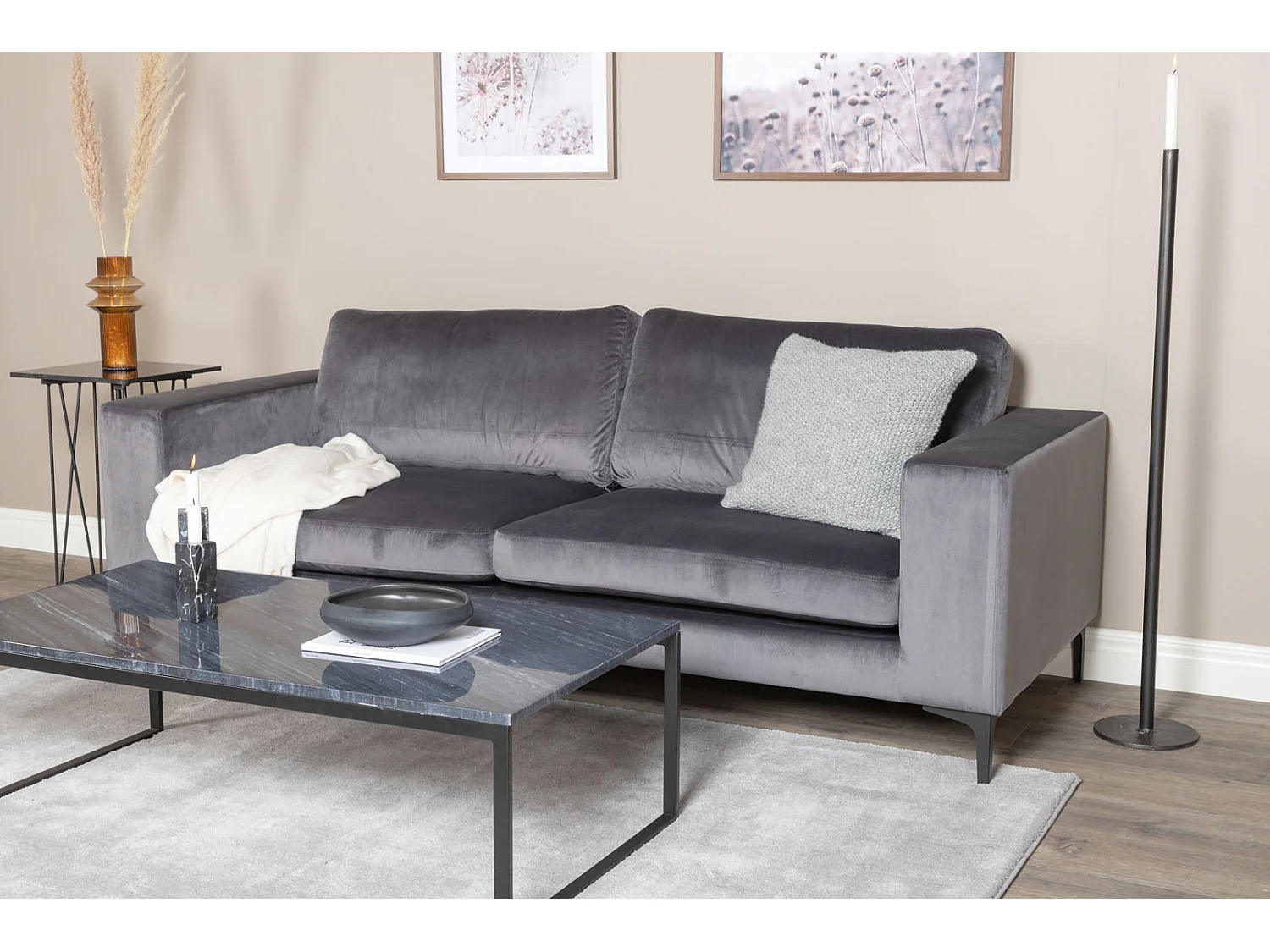 Canapé 3 Places en Velours "Bolero" 215cm Gris