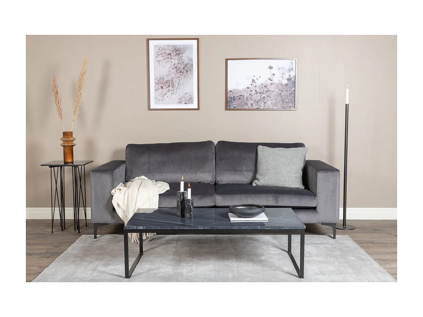Bolero bank 3 persoons velours grijs.