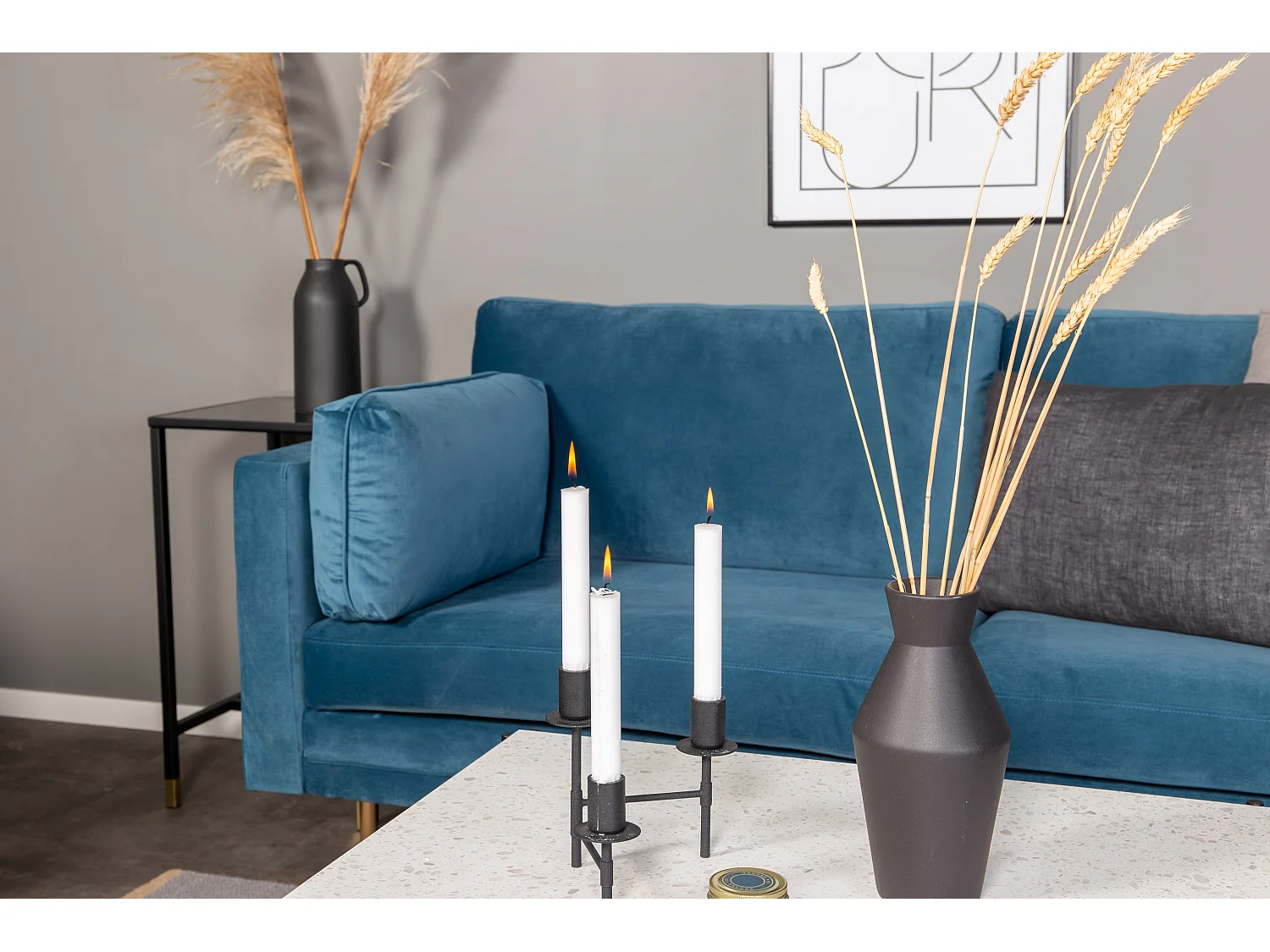 Boom bank 3 persoons velours blauw.