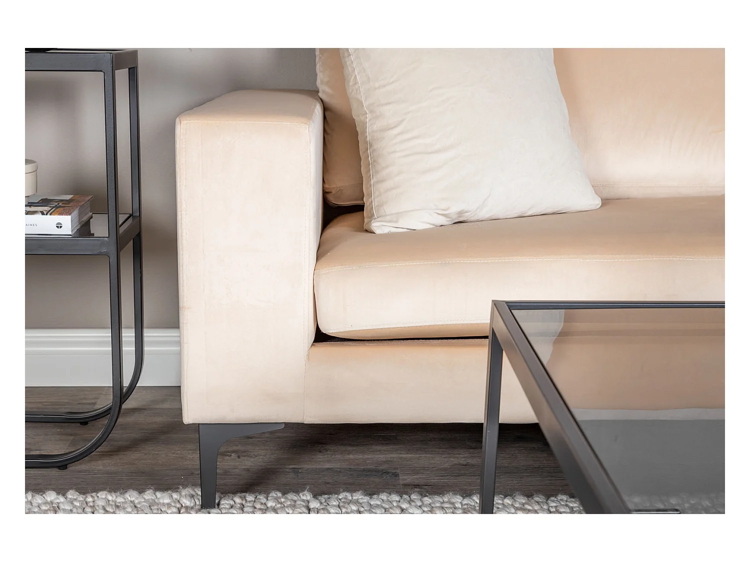 Canapé 3 Places en Velours "Bolero" 215cm Beige