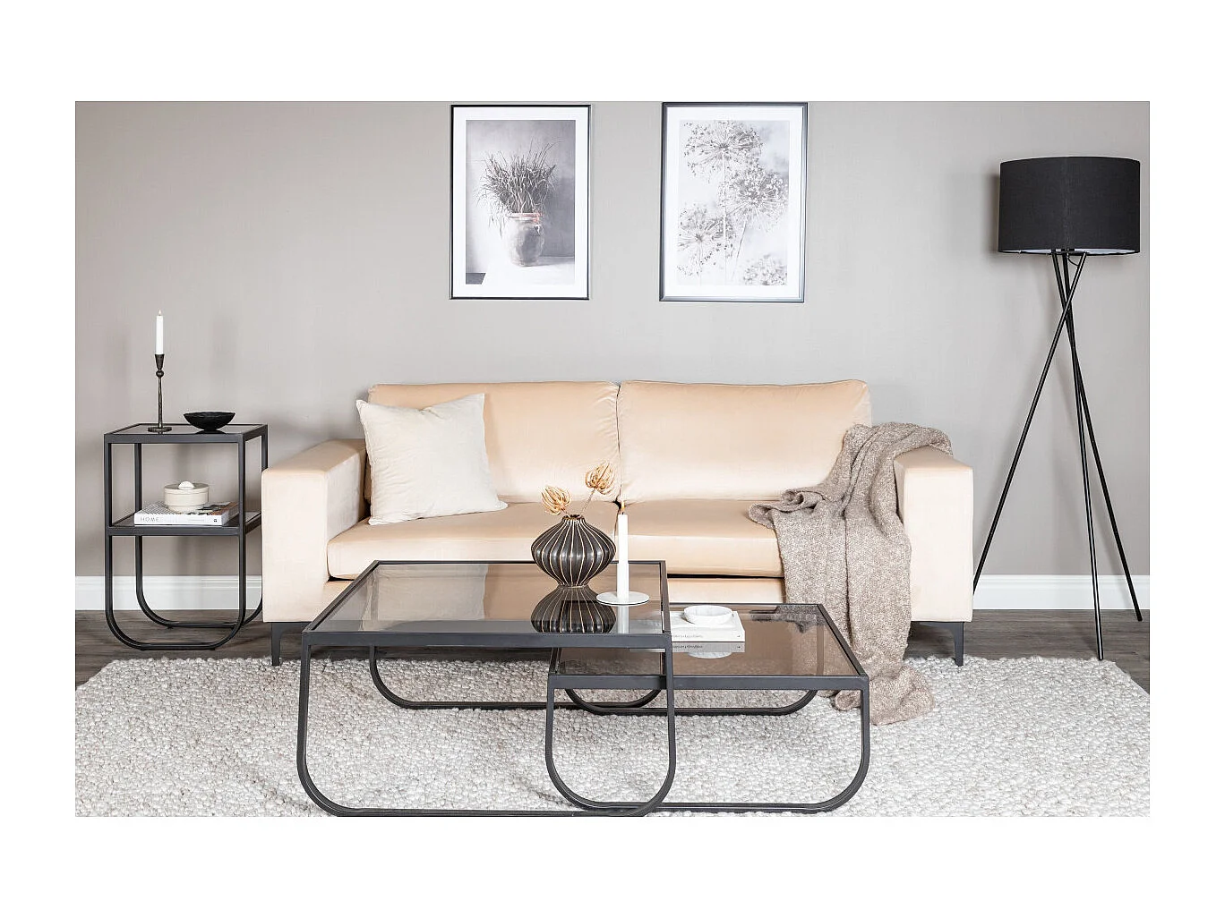 Canapé 3 Places en Velours "Bolero" 215cm Beige