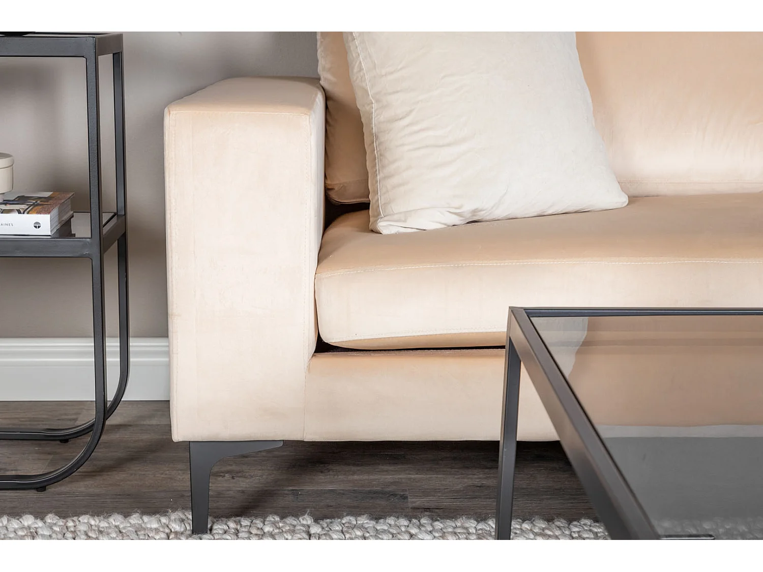 Bolero Canapé 3 personnes en velours, Beige.