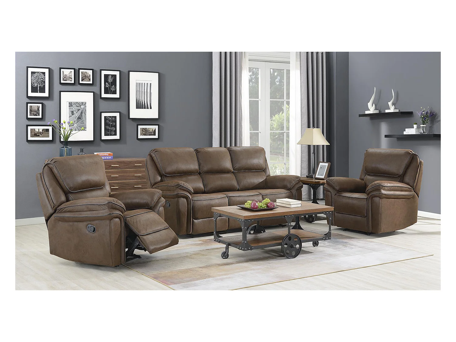 Saranda Sofa 3 Personen Recliner Kunstleder braun.