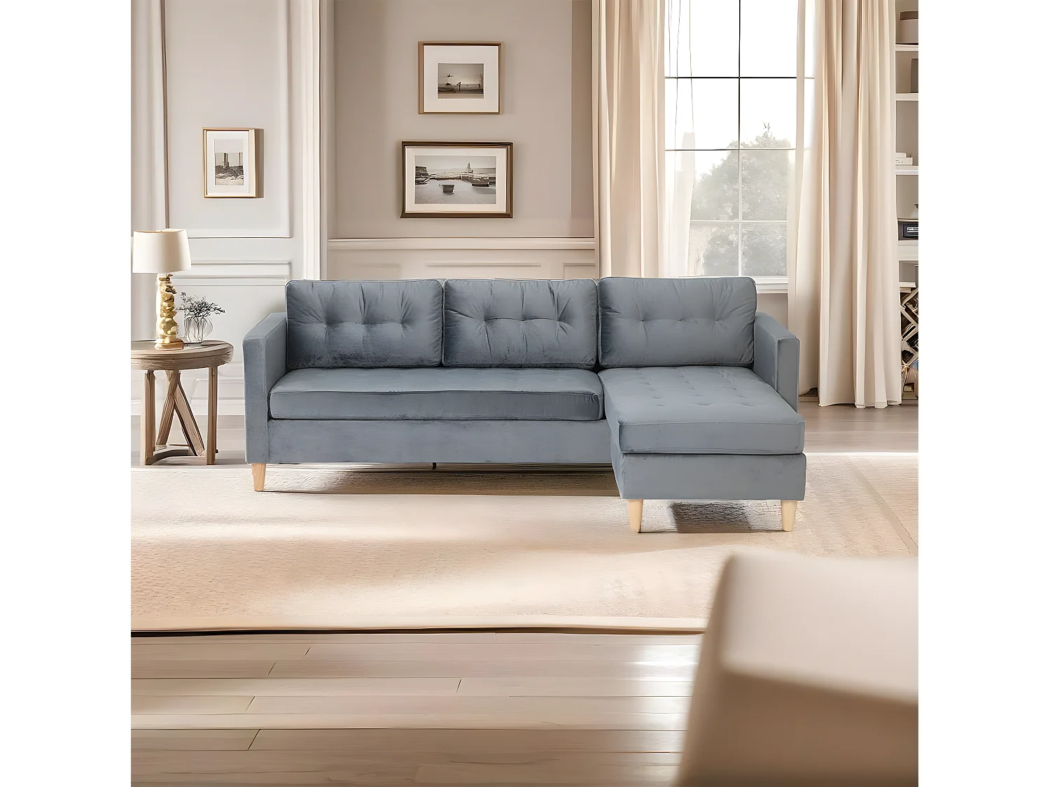 Marino Sofa BA3, Chaiselongue rechts oder links gewendet in Velour grau.