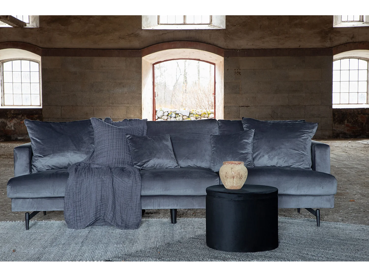 Sofia bank 3 persoons velours grijs.