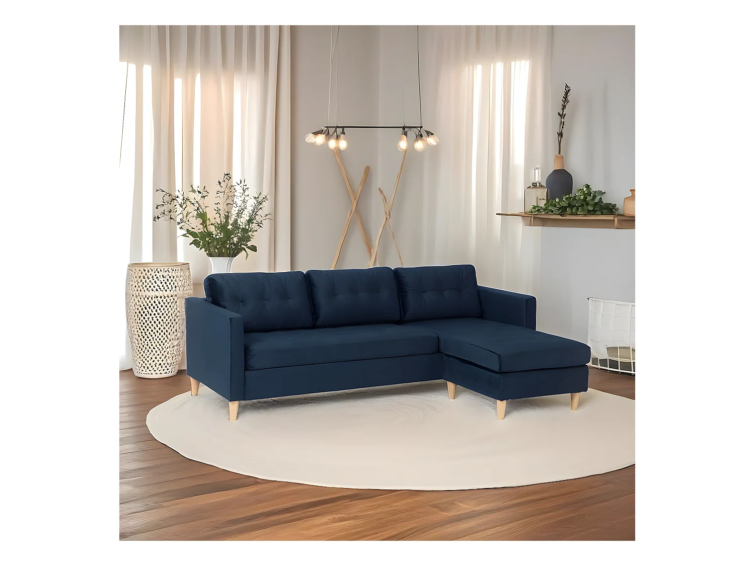 Marino Sofa BA2, Chaiselongue rechts oder links gewendet in Velour blau.