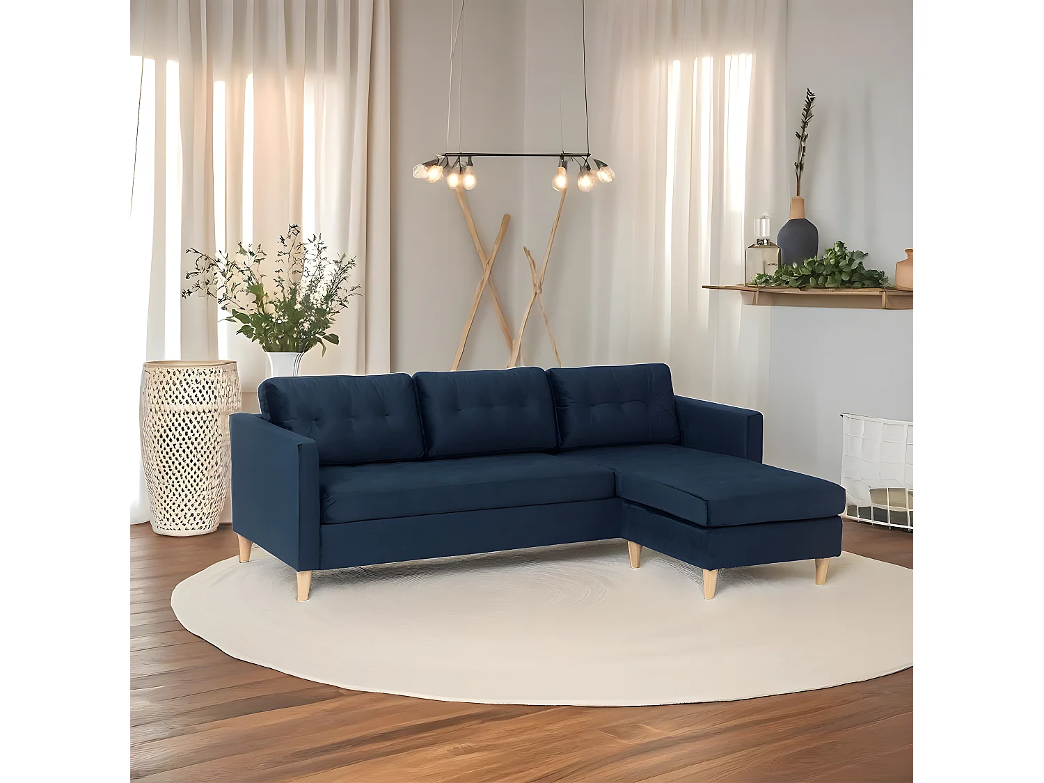 Marino Canapé BA2, chaise longue orientable orientable à droite ou à gauche en velours, bleu.