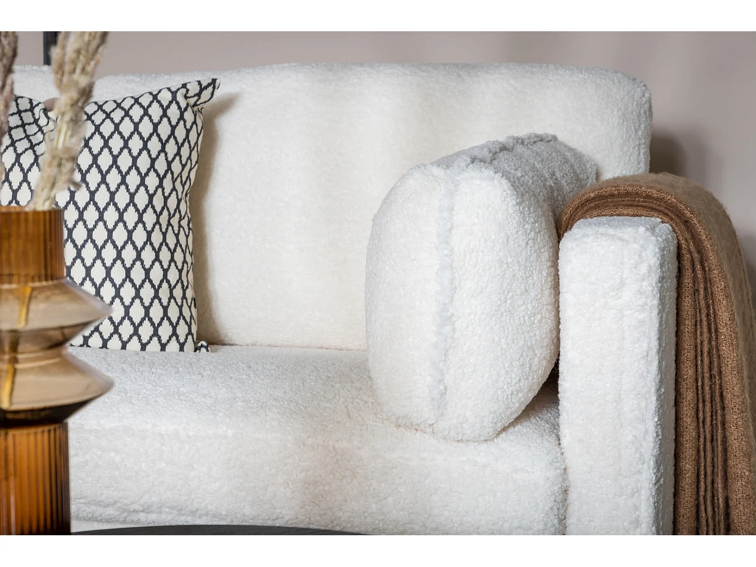 Canapé 3 Places Bouclette "Boom" 203cm Blanc