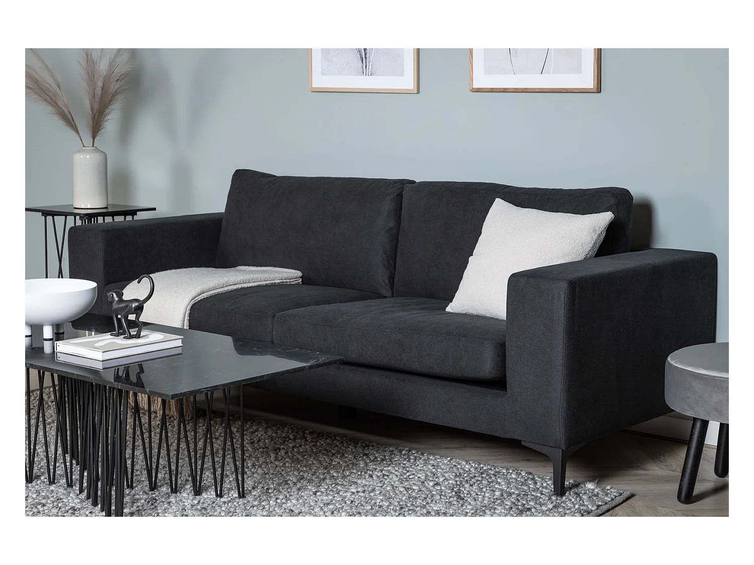 Canapé 3 Places en Velours "Bolero" 215cm Noir