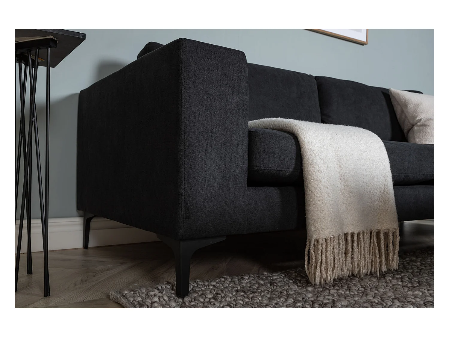 Canapé 3 Places en Velours "Bolero" 215cm Noir