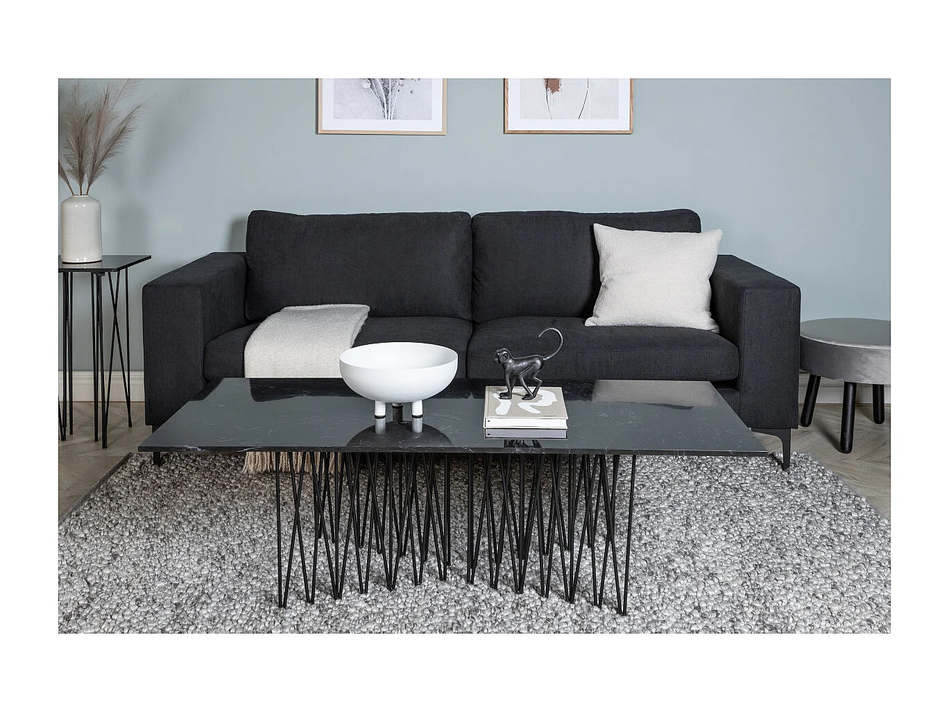 Canapé 3 Places en Velours "Bolero" 215cm Noir