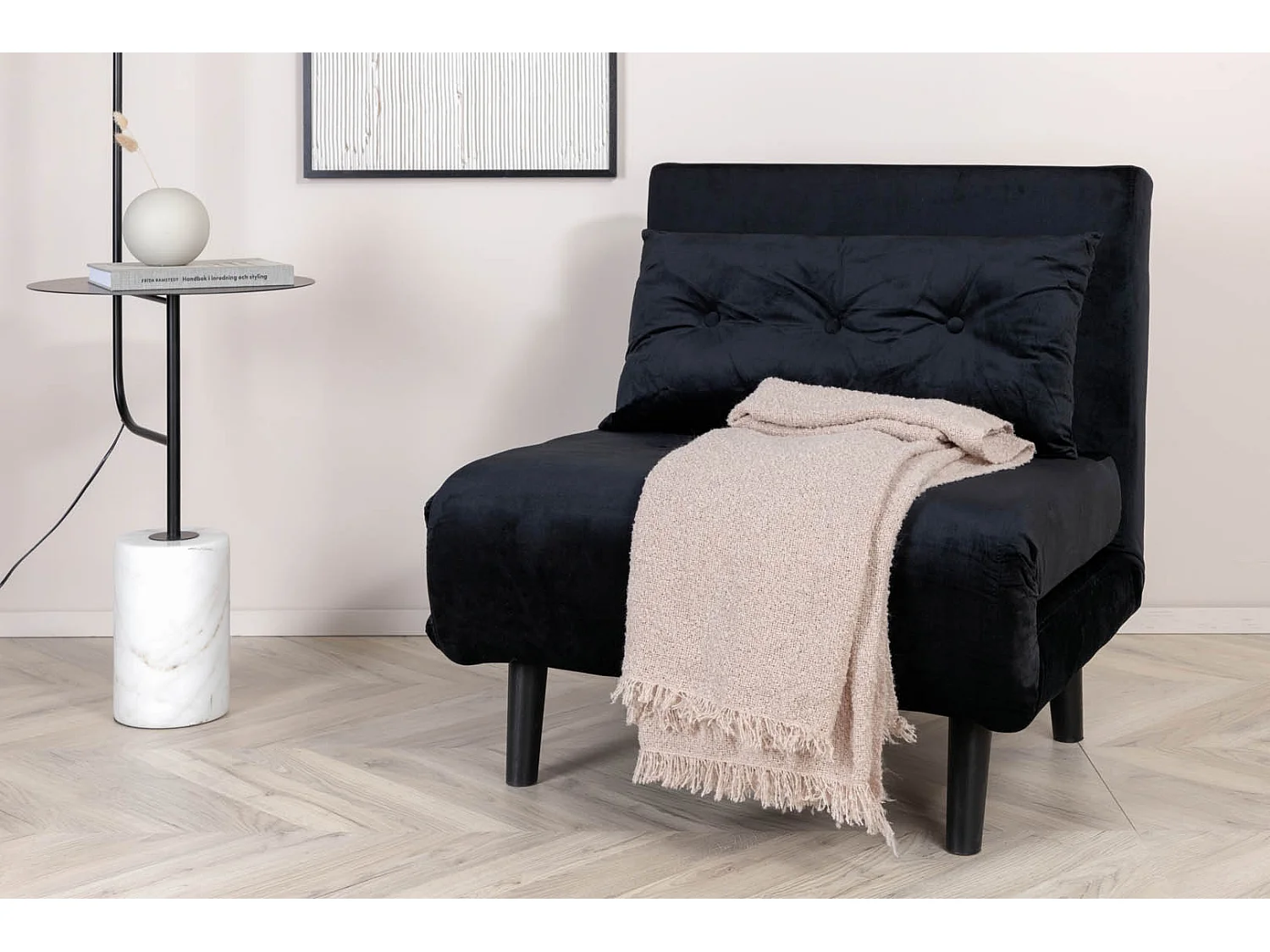 Fauteuil Convertible en Velours "Vicky" 70cm Noir
