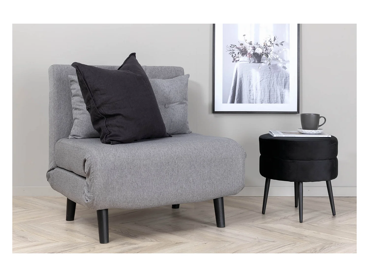Fauteuil Convertible en Tissu "Vicky" 70cm Gris