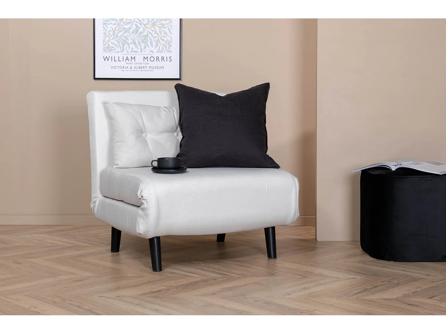 Fauteuil Convertible en Tissu "Vicky" 70cm Blanc