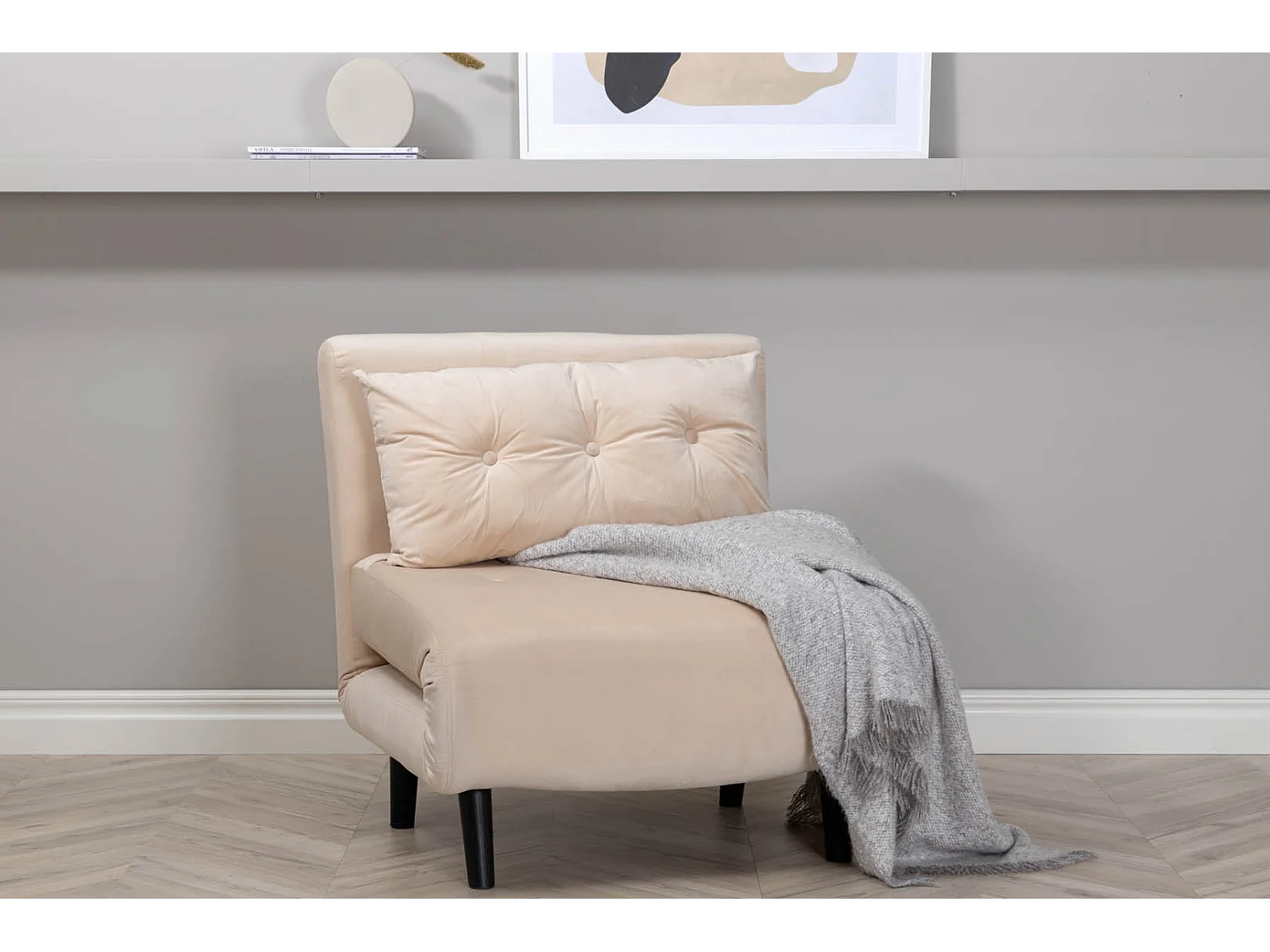 Fauteuil Convertible en Velours "Vicky" 70cm Beige Clair