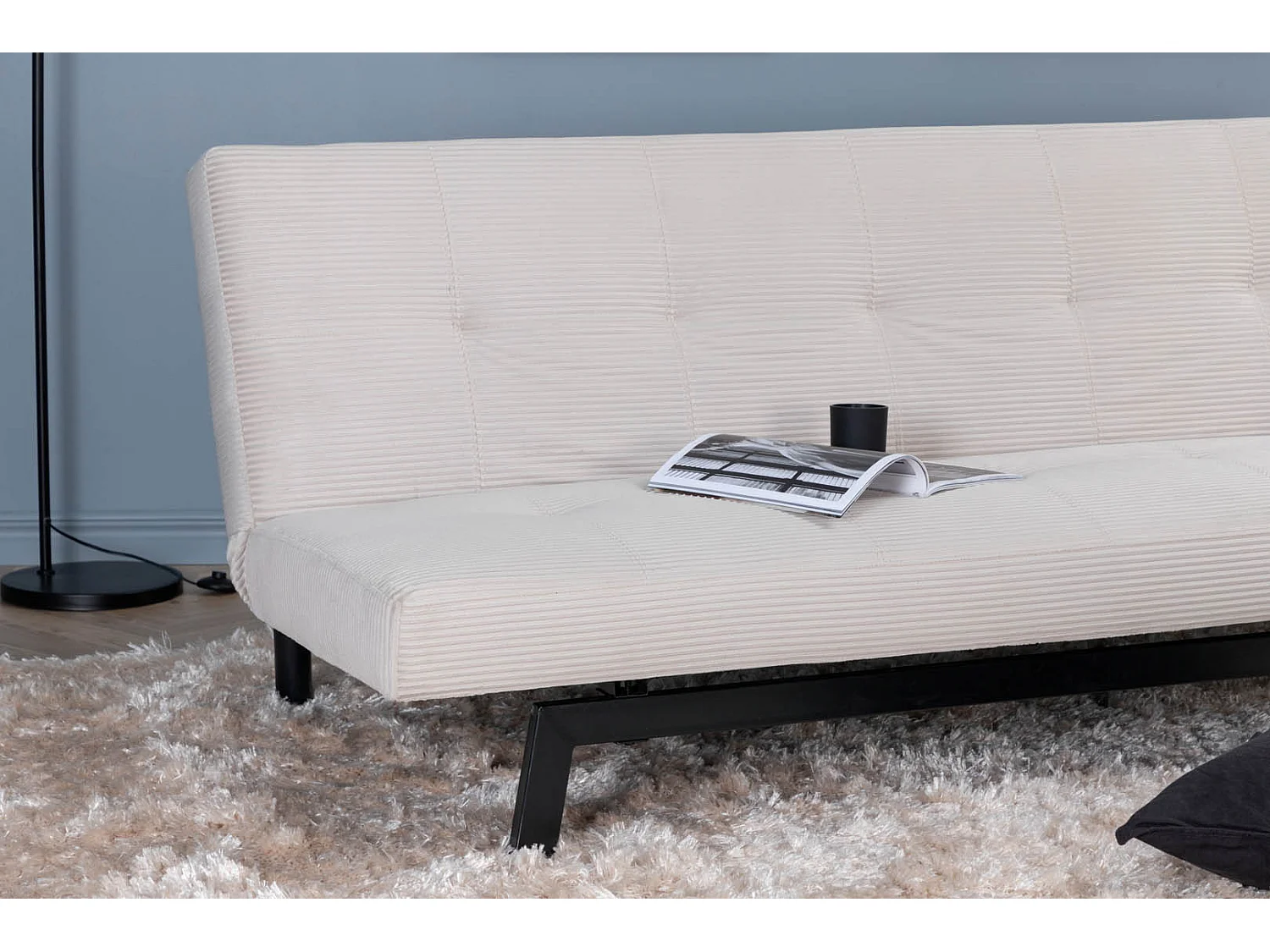 Canapé Convertible Velours Côtelé "Bodil" 180cm Beige