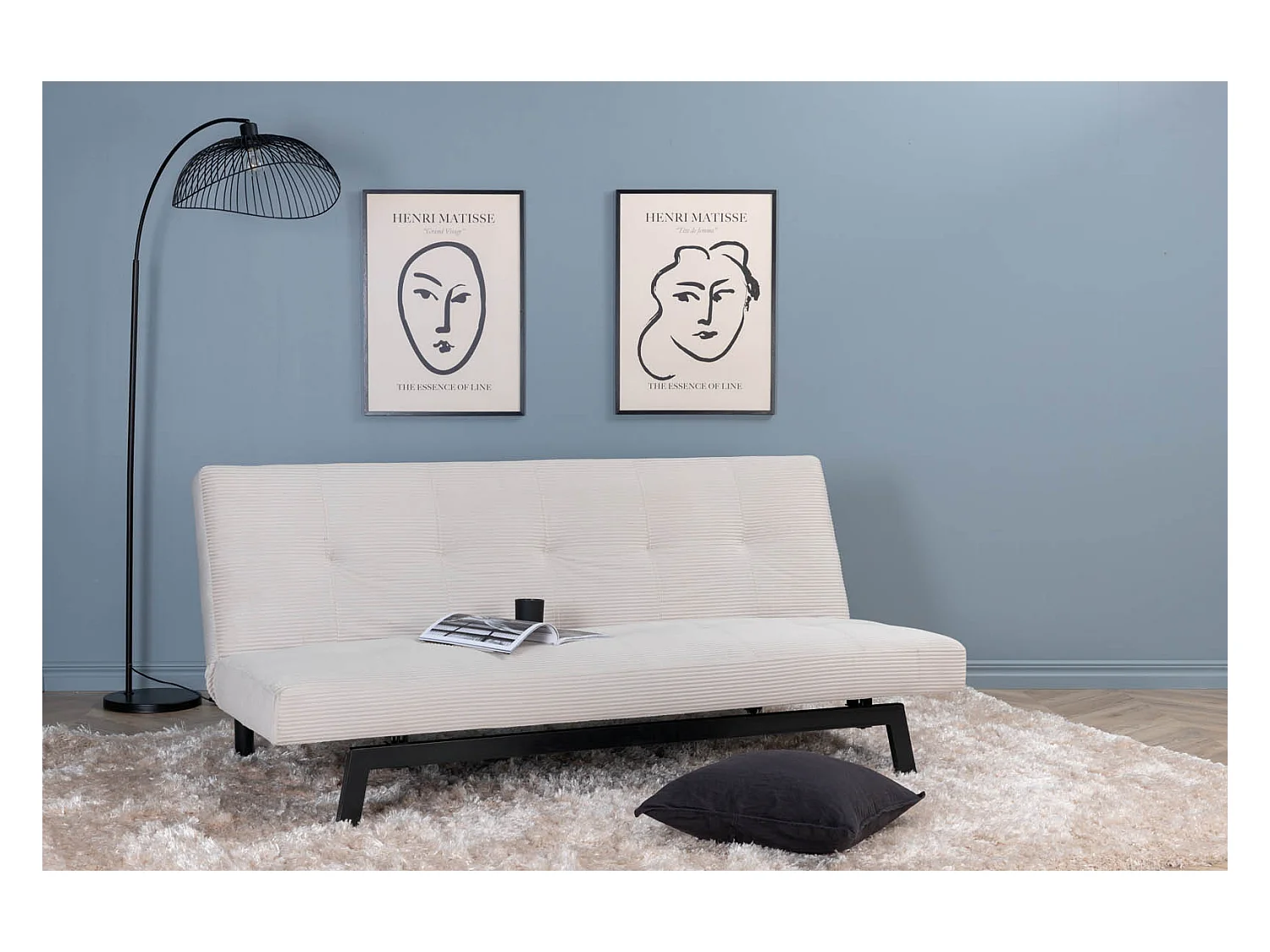 Canapé Convertible Velours Côtelé "Bodil" 180cm Beige