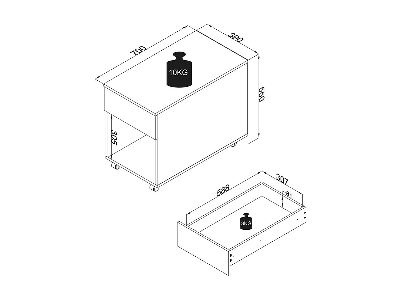 Roll Container Dalosa Gray H. 55 x W. 39 x D. 70 cm
