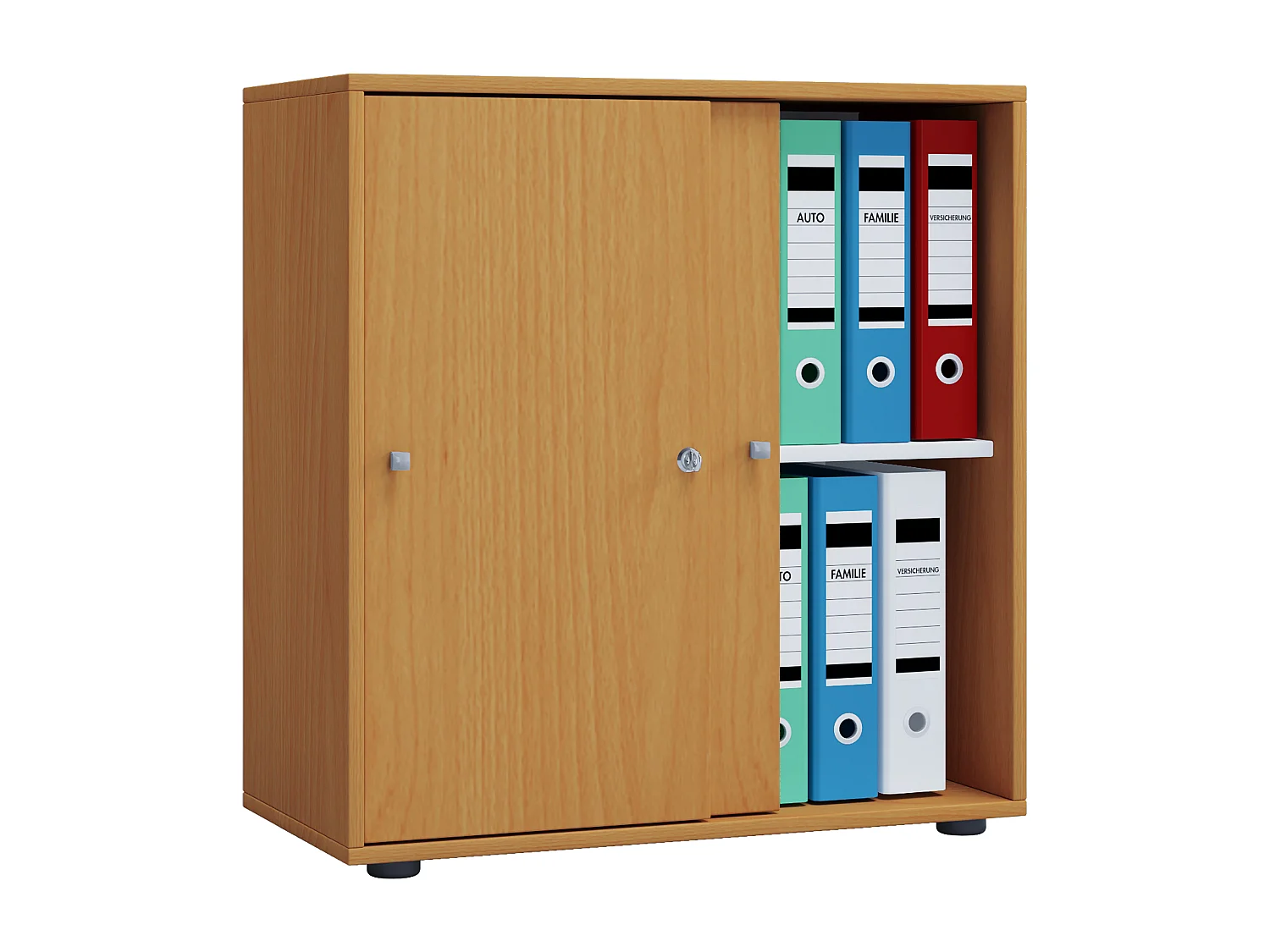 Lona L armoire de bureau avec 2 portes coulissantes et serrure, imitation hêtre.