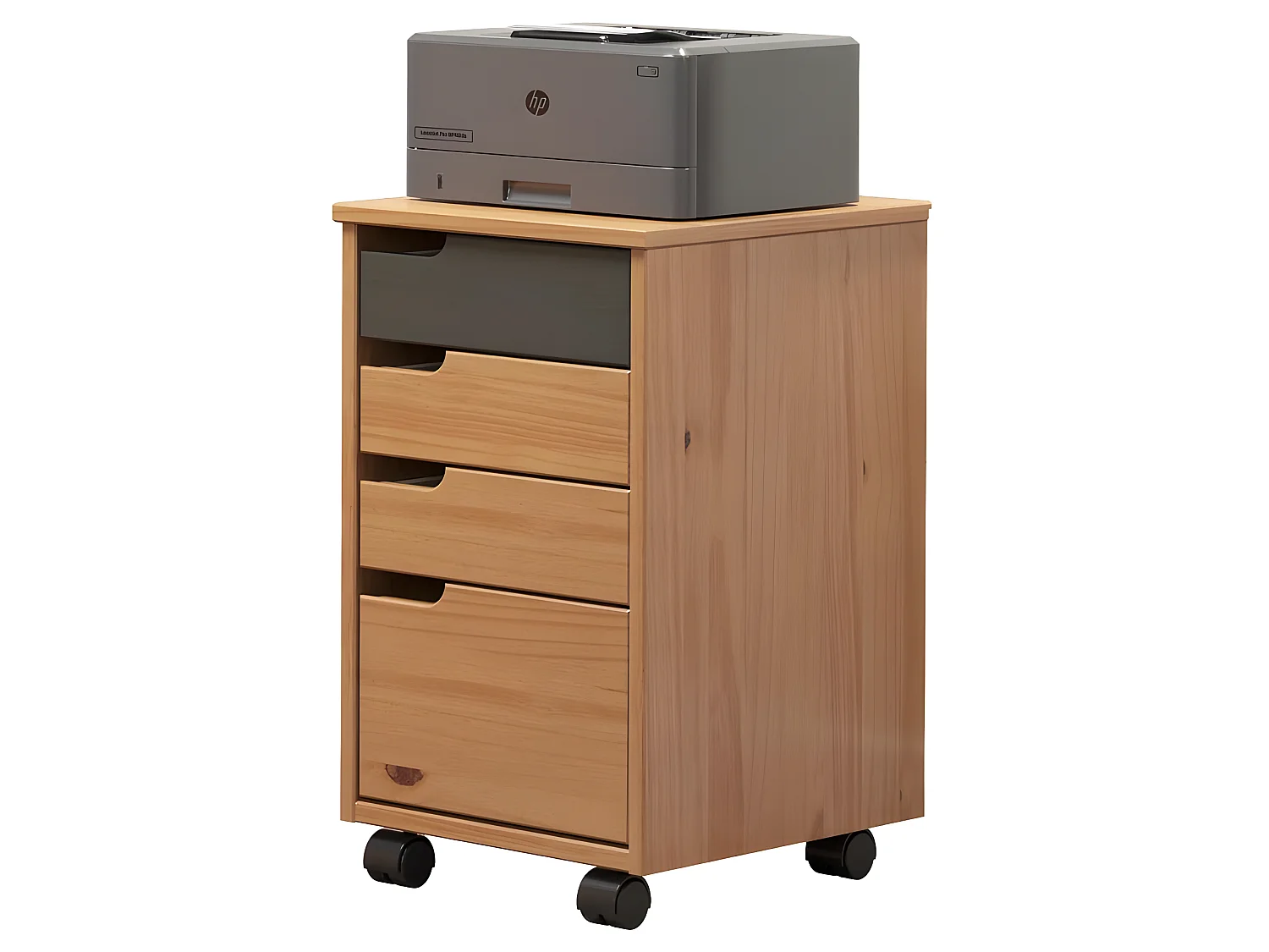 Mestre commode bureau, tiroir cassette sur roulettes. 3, 1 tiroir miel,gris.