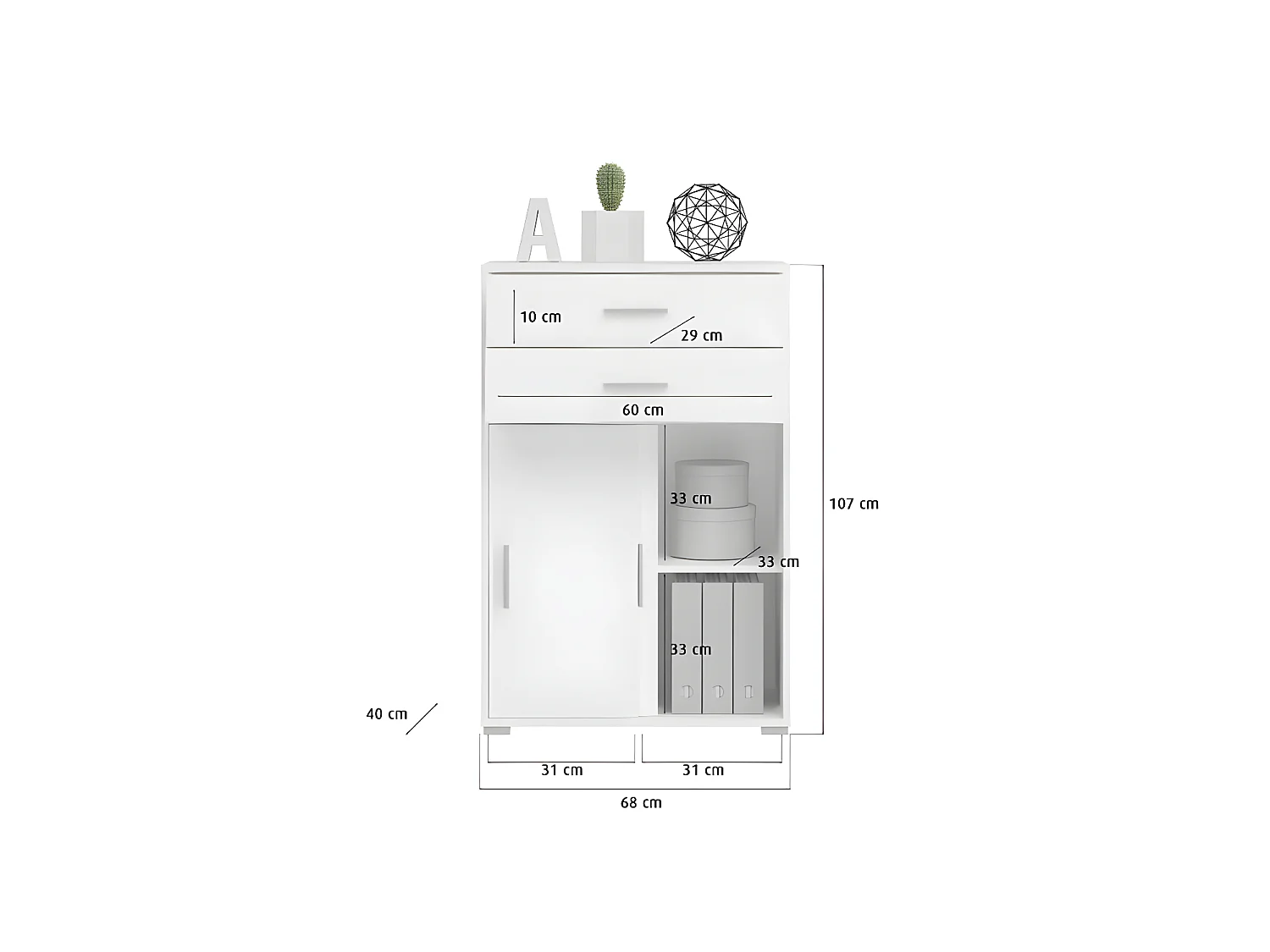 Mover kantoor kast met 2 schuifdeuren 2 deuren, 2 laden wit.
