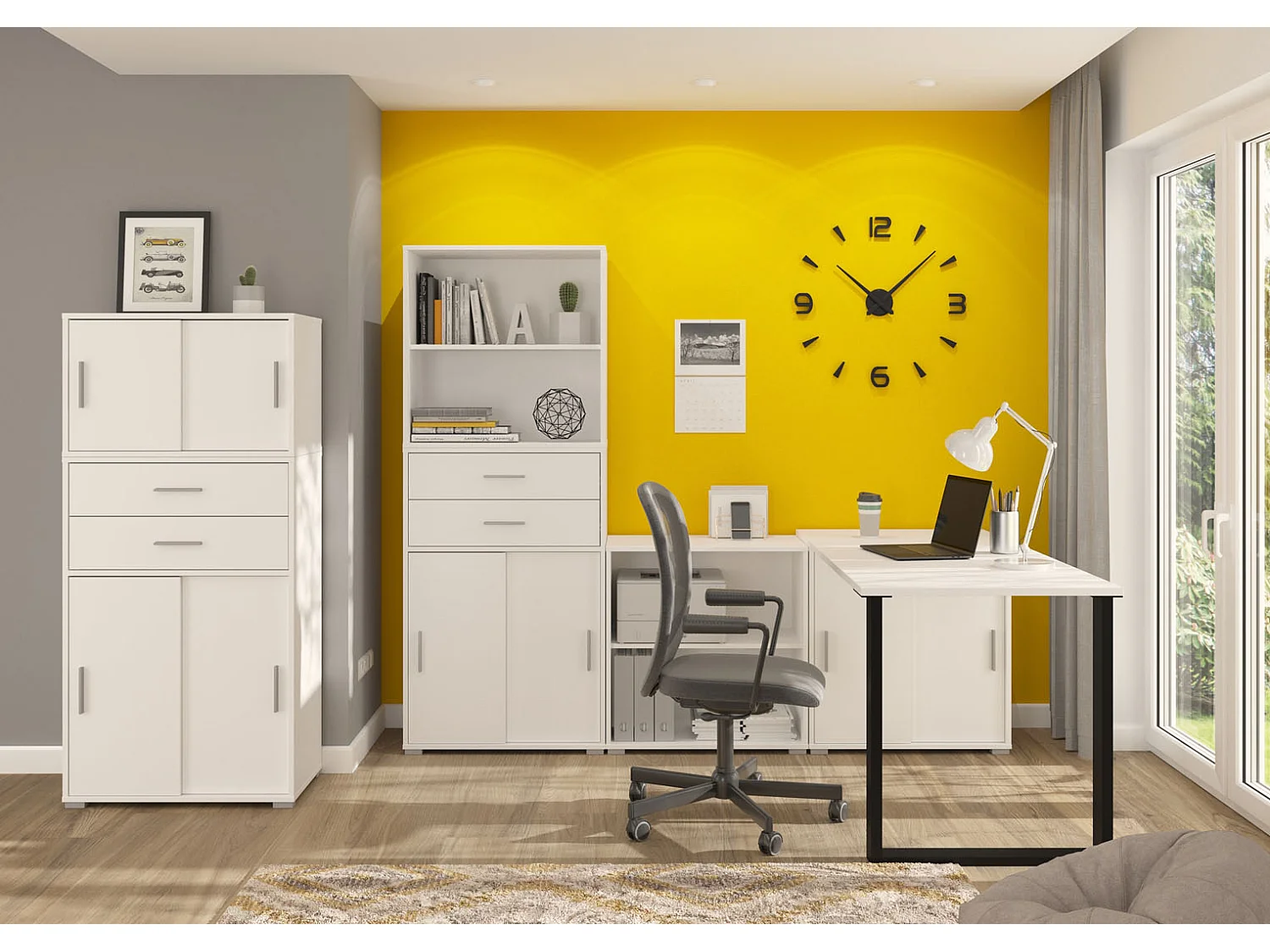 Mover kantoor kast met 2 schuifdeuren 2 deuren, 2 laden wit.